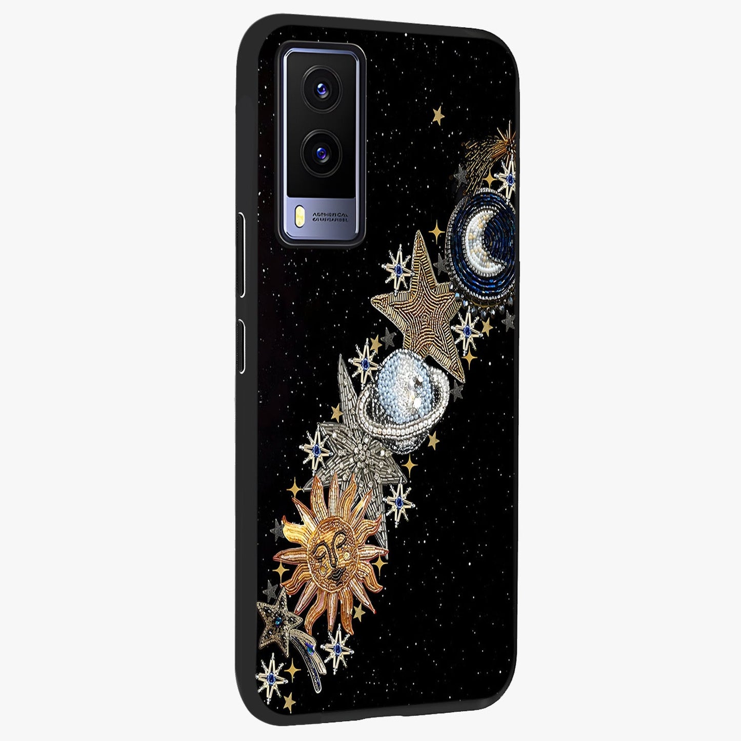 Pearls Universe Object Glass Case upright view showcasing decorative pearl themed artwork with cosmic elegance.