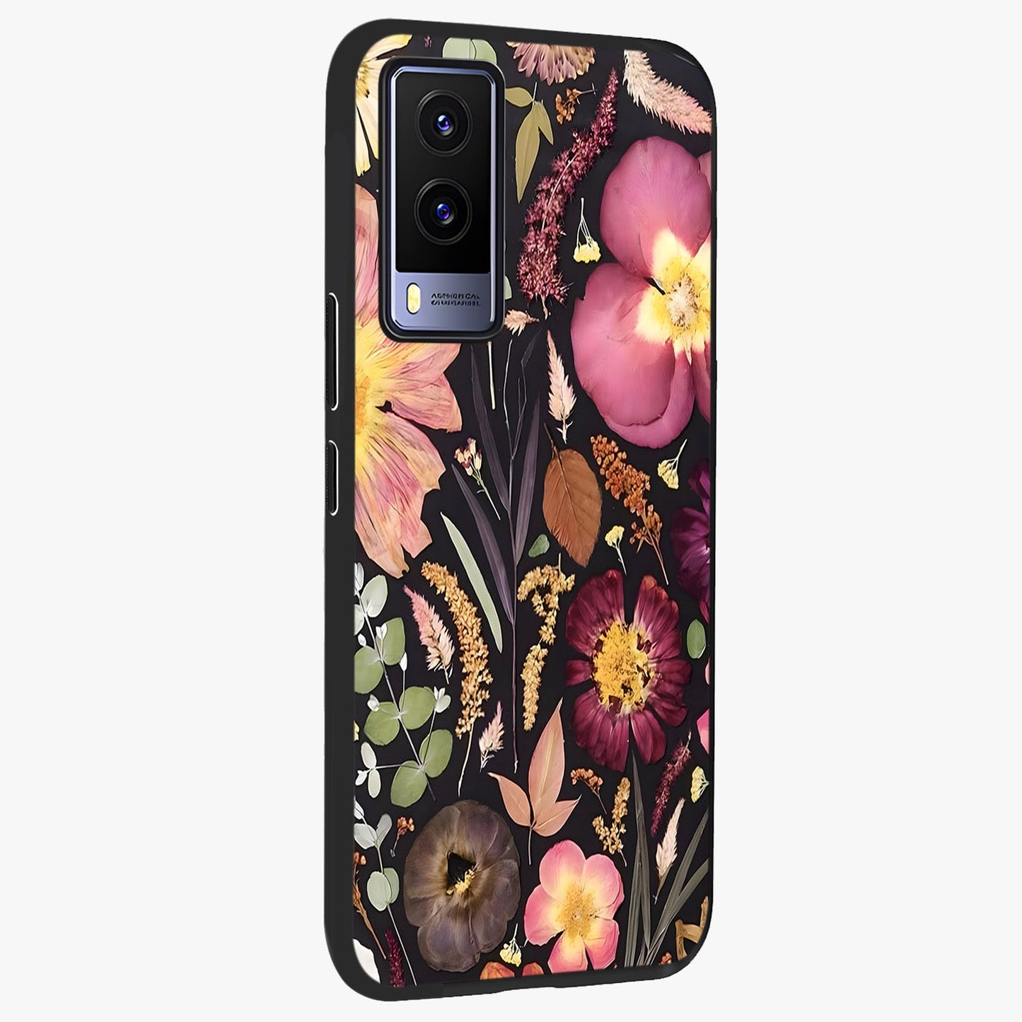 Petal Dream Tapestry Glass Case upright view showcasing detailed floral tapestry artwork with artistic nature theme.