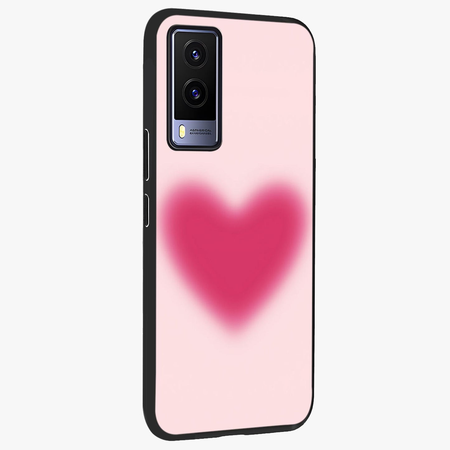 Pink Aura Heart Glass Case upright view showcasing romantic heart artwork with soft pastel theme.