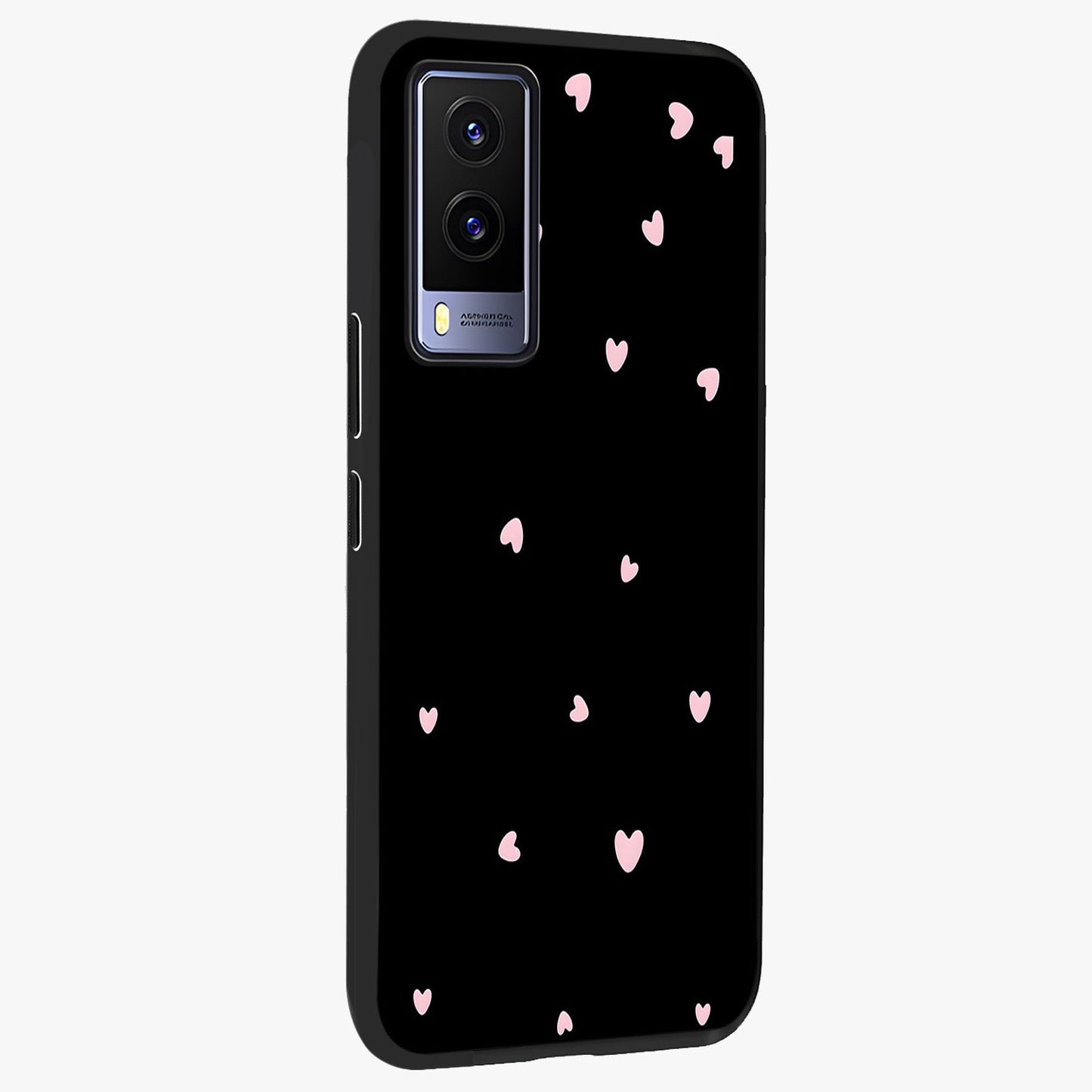 Pink Love Drops Glass Case upright view showcasing charming heart drop artwork with romantic playful theme.