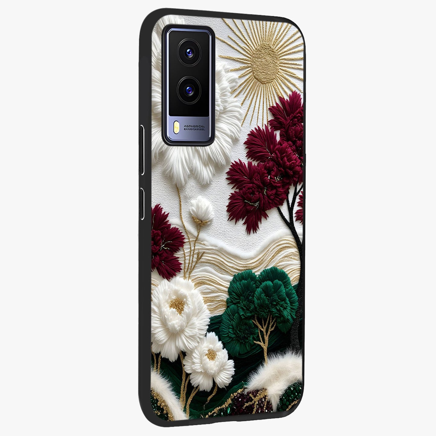 Radiant Bloom Elegance Glass Case upright view showcasing decorative flower artwork with refined botanical theme.