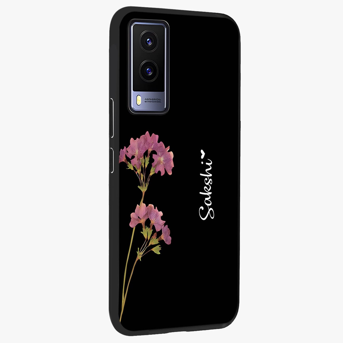 Riching Lavender Flower Custom Name Glass Case upright view showcasing elegant lavender floral artwork with personalized aesthetic.