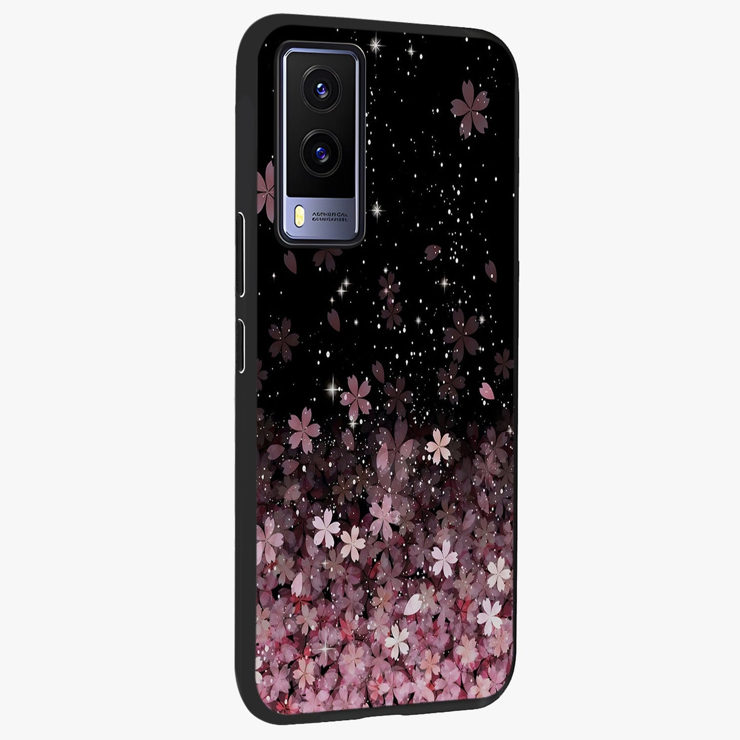 Small Starry Flowers Glass Case upright view showcasing charming floral artwork with dreamy starry theme.