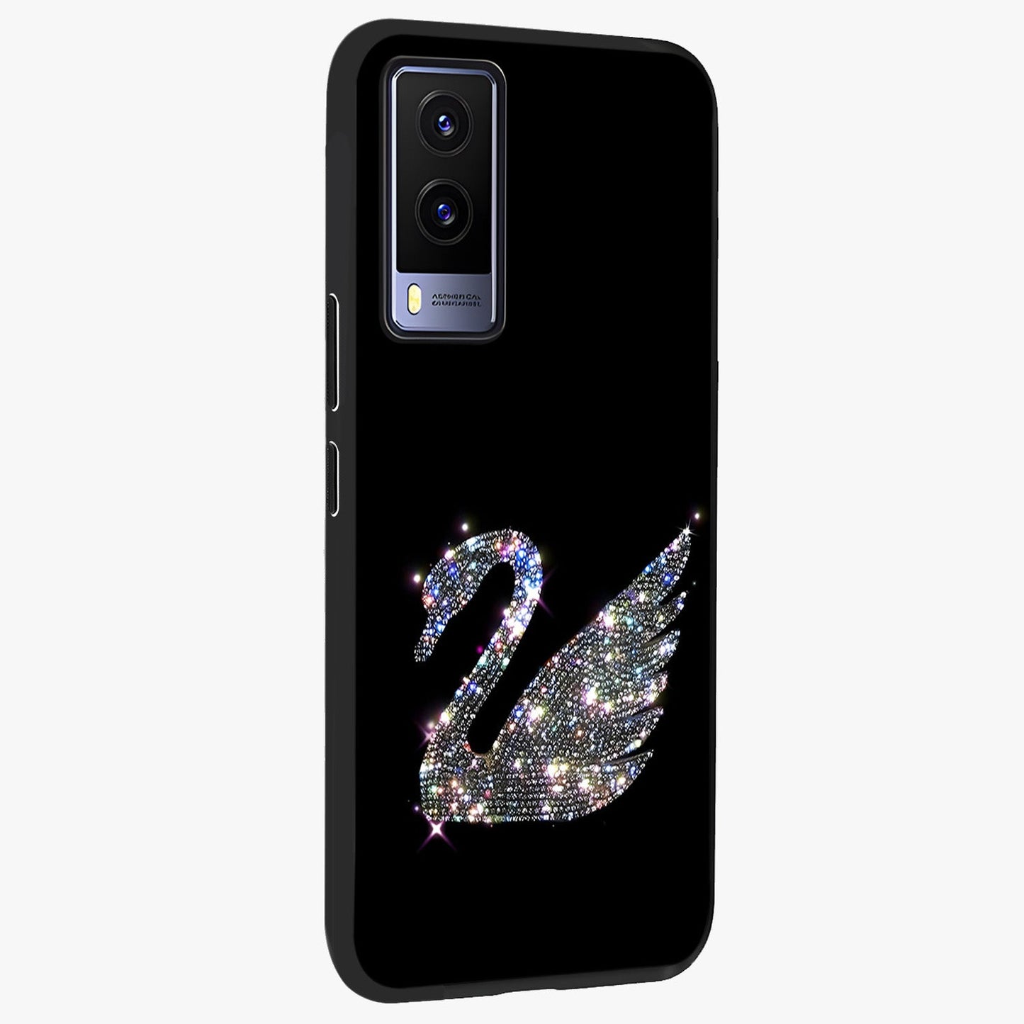 Starlit Swan Grace Glass Case upright view showcasing beautiful swan artwork with peaceful night themed design.