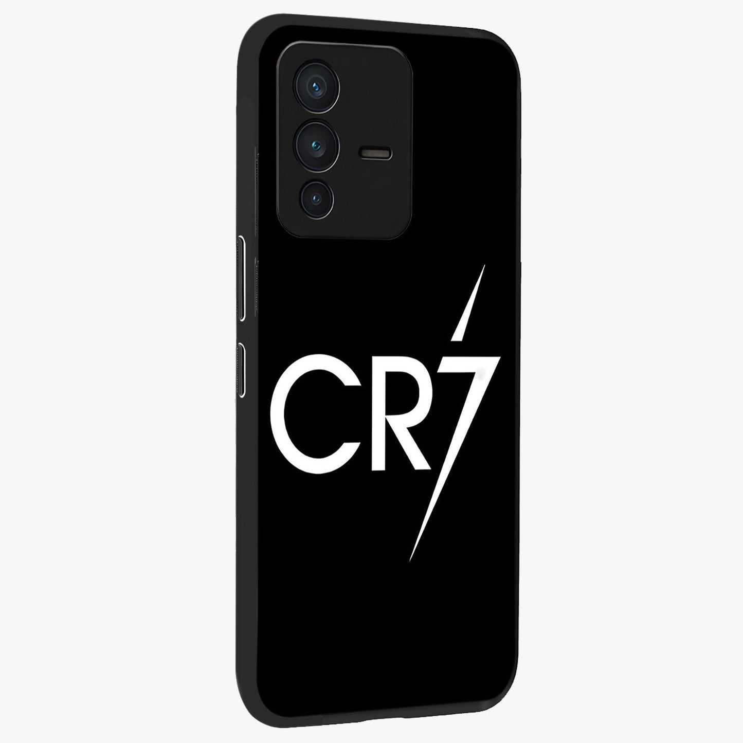 Cr7 Elite Strike Glass Case upright view showcasing energetic football inspired design with modern sports aesthetic.