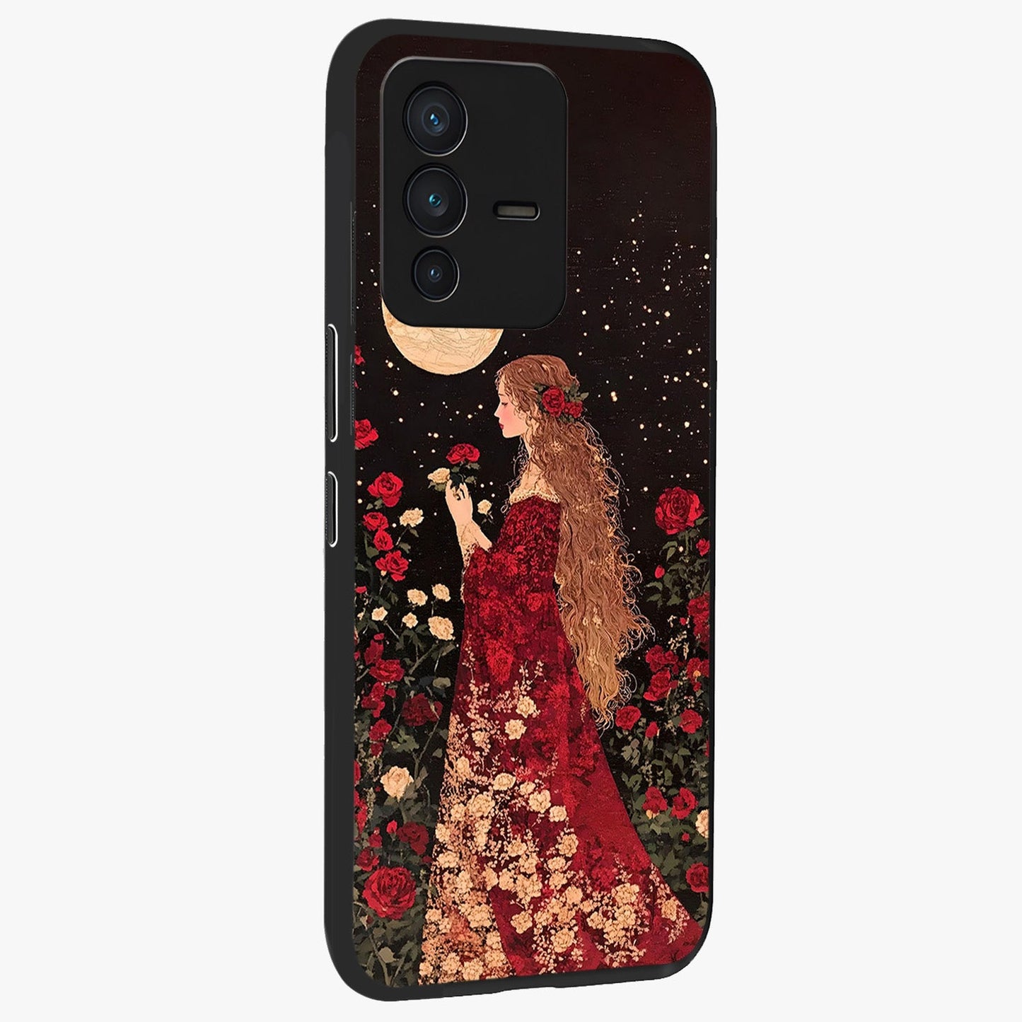 Crimson Dreams Glass Case upright view showcasing dreamy red toned artwork with modern aesthetic style.