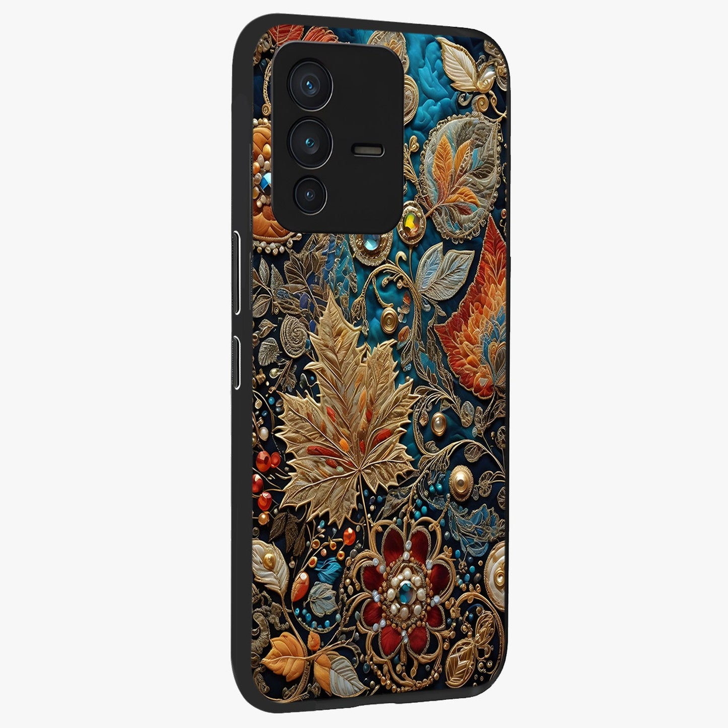 Royal Jewel Garden Glass Case upright view showcasing rich floral artwork with luxurious garden theme.