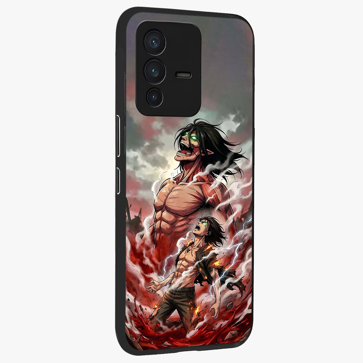 Titan Awakening Fury Glass Case upright view showcasing intense titan artwork with epic fantasy theme.