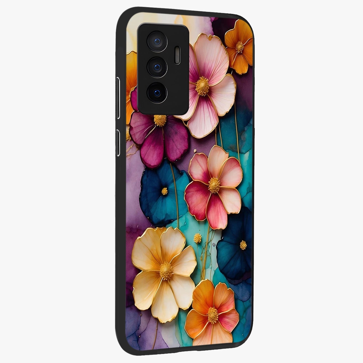 Artlyn Grace Flower Pattern Glass Case upright view showcasing graceful floral artwork with aesthetic botanical style.