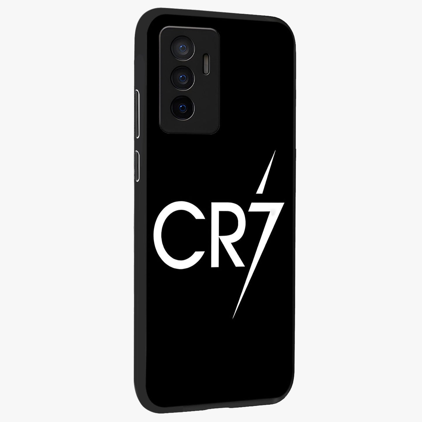 Cr7 Elite Strike Glass Case upright view showcasing energetic football inspired design with modern sports aesthetic.
