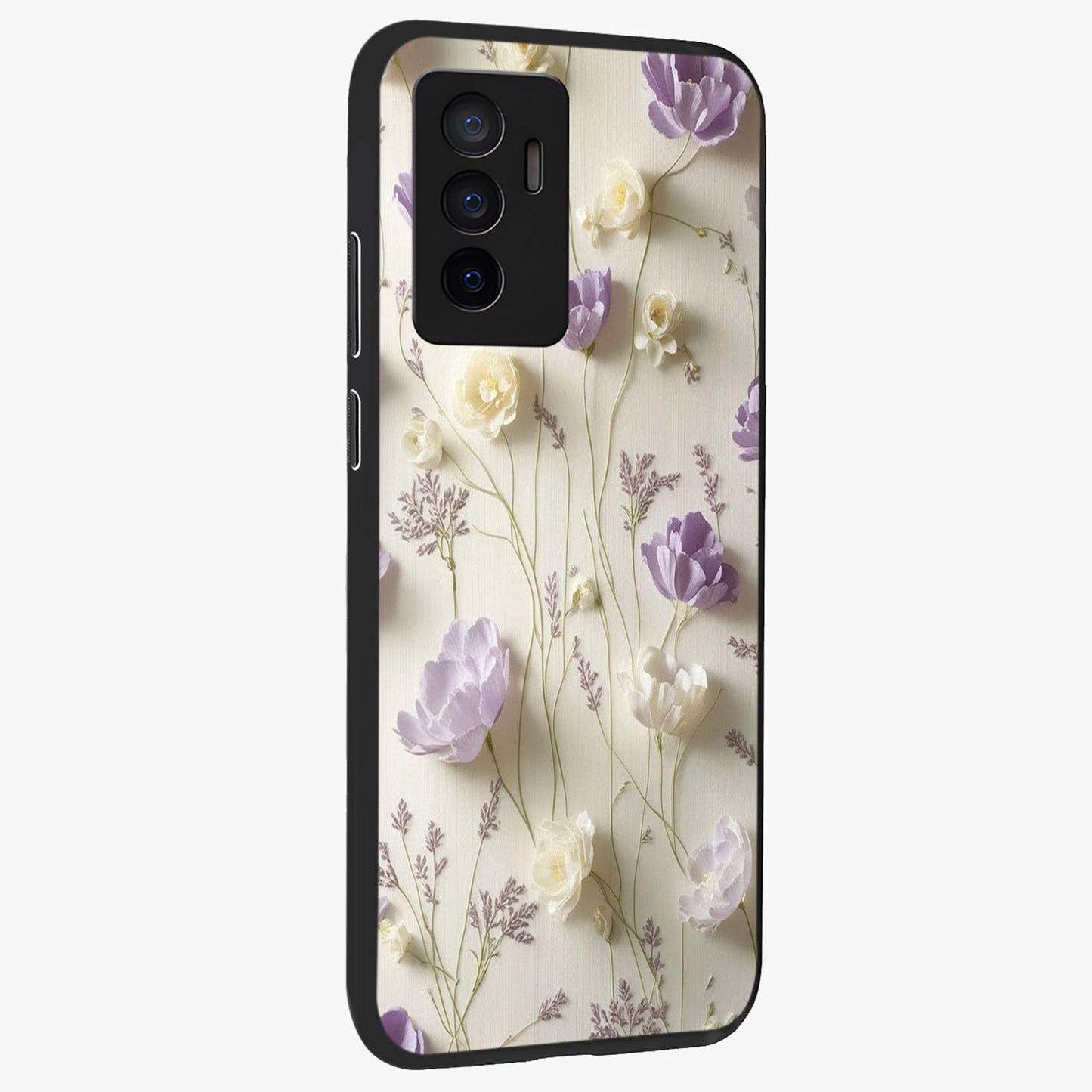 Lilac Breeze Harmony Glass Case upright view showcasing delicate lilac artwork with peaceful floral theme.