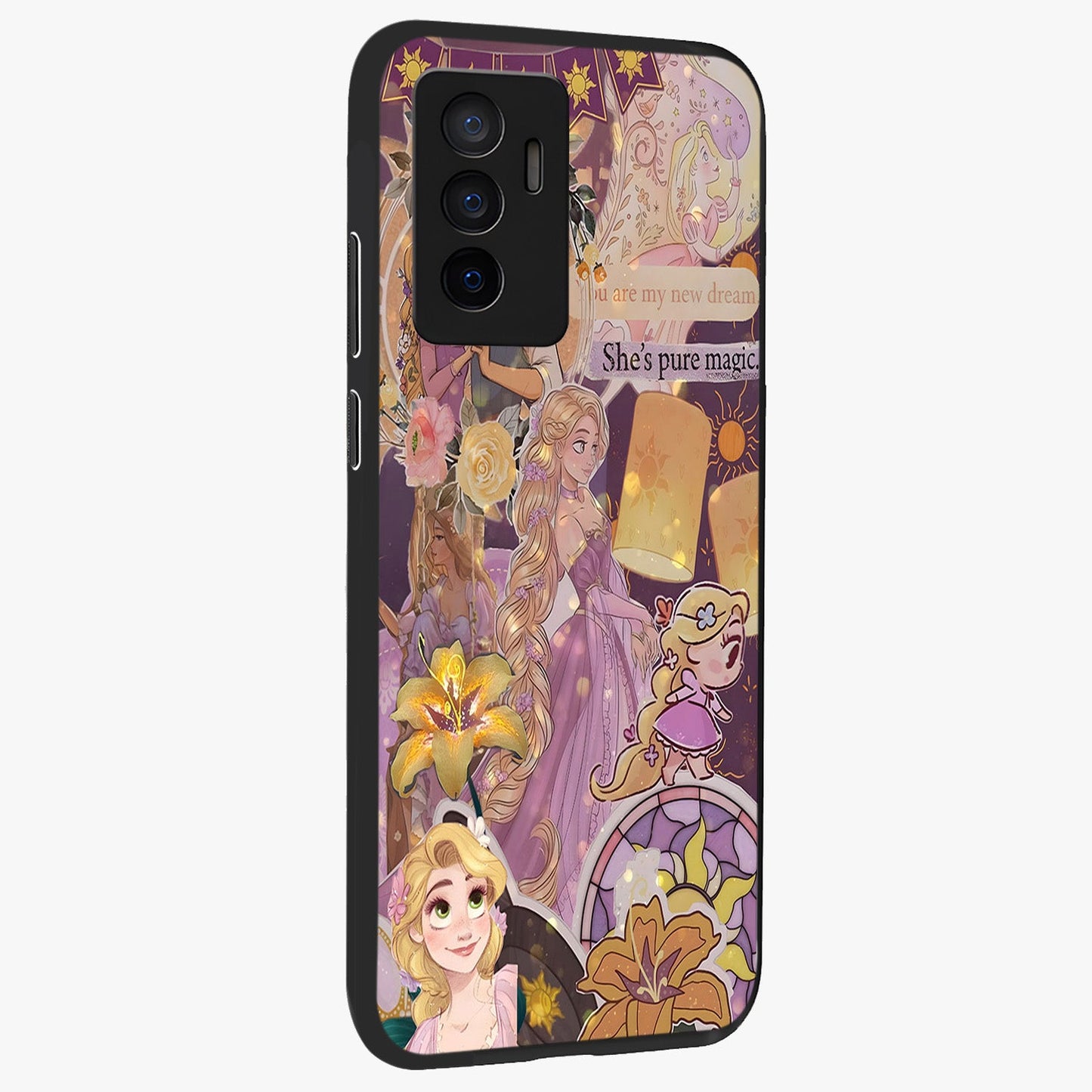 Magical Tangled Dream Glass Case upright view showcasing enchanting artistic artwork with dreamy fantasy theme.