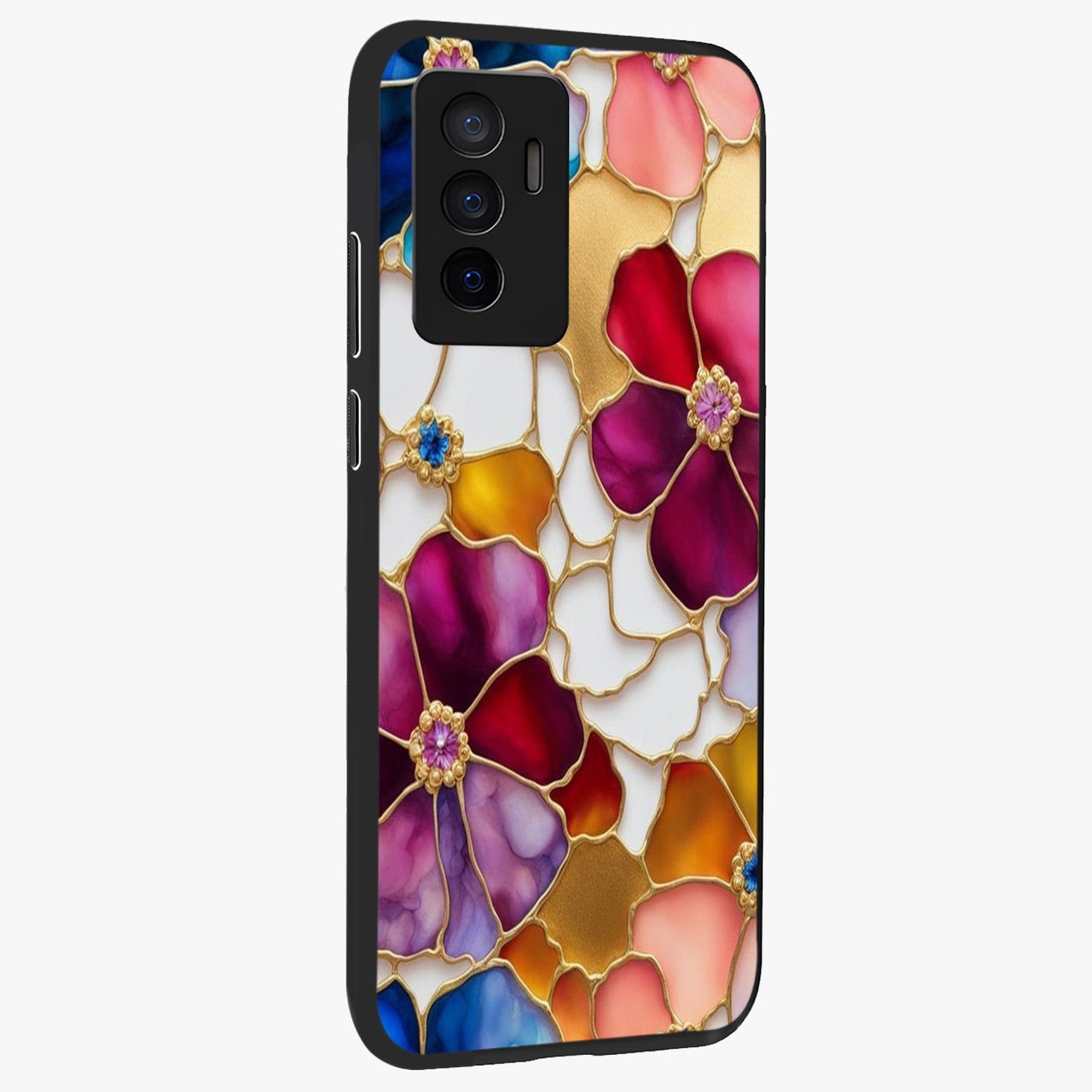 Marble Flower Pattern Glass Case upright view showcasing decorative marble flower artwork with refined style.