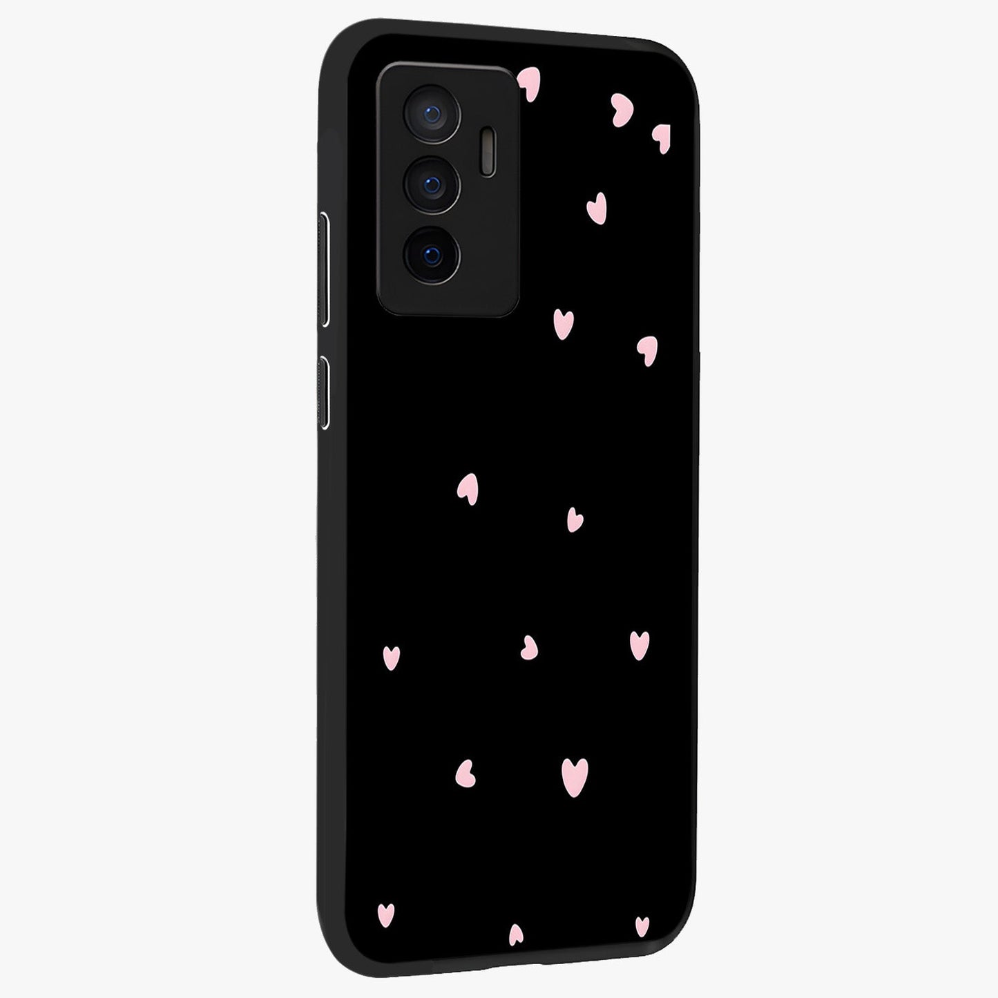Pink Love Drops Glass Case upright view showcasing charming heart drop artwork with romantic playful theme.