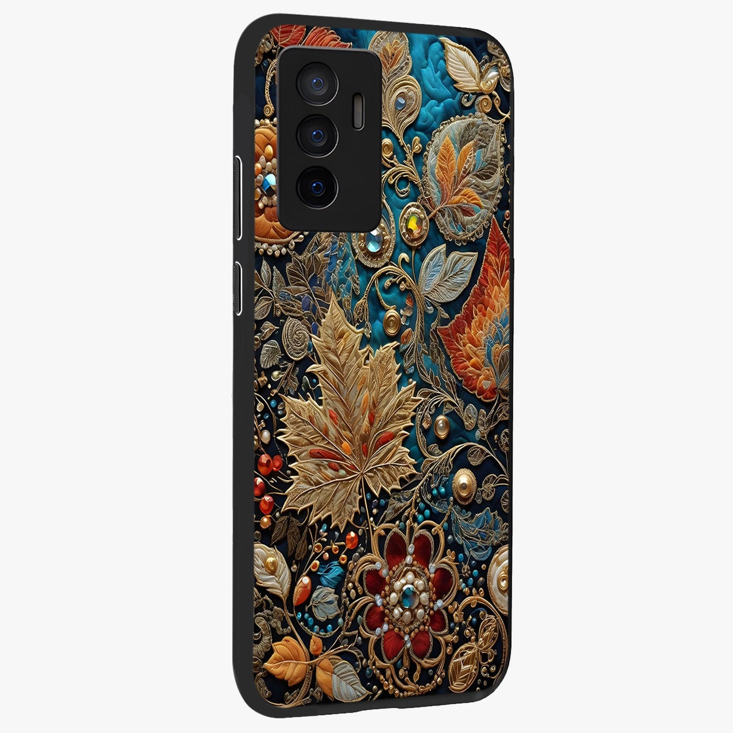 Royal Jewel Garden Glass Case upright view showcasing rich floral artwork with luxurious garden theme.