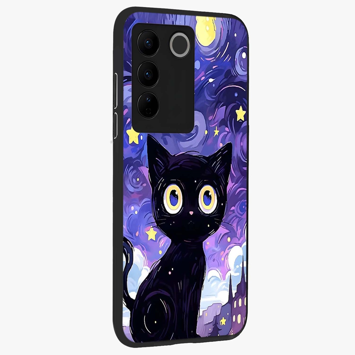 Abstract Cat Art Glass Case upright view showcasing creative feline illustration and aesthetic artistic style.