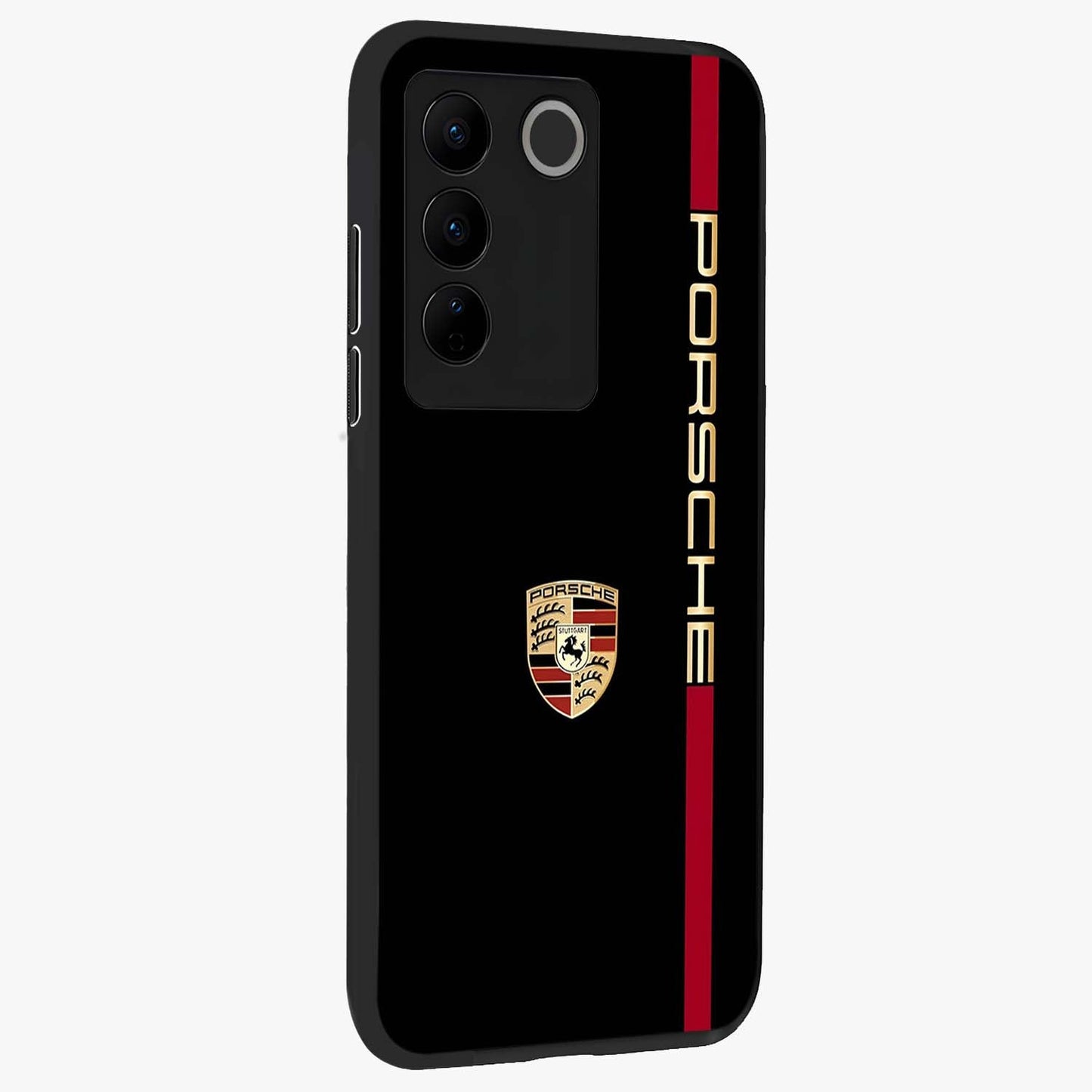 Black Minimal Porsche Glass Case upright view showcasing stylish automotive artwork with bold minimal theme.