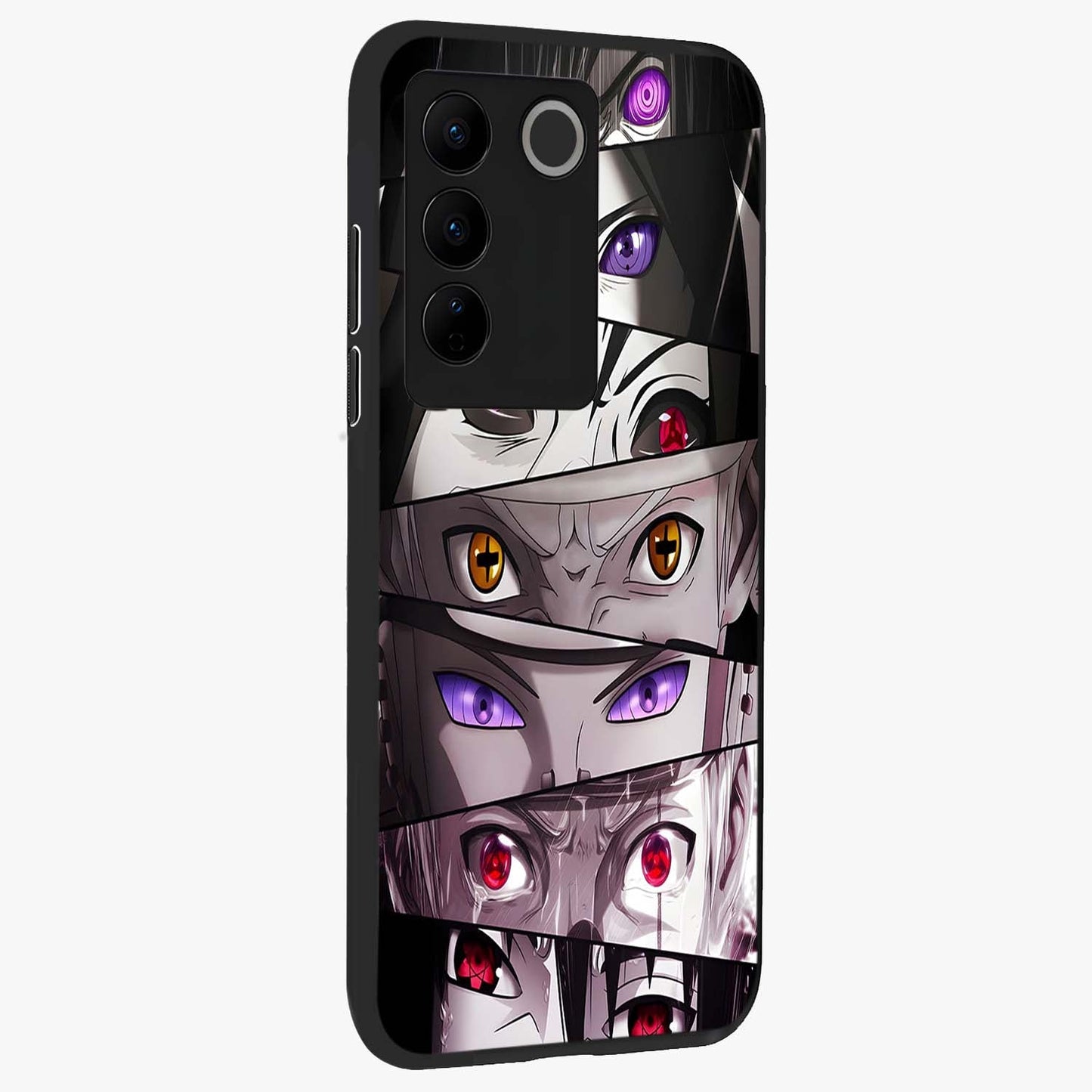 Eyes of Destiny Glass Case upright view showcasing symbolic eye artwork with dramatic artistic theme.
