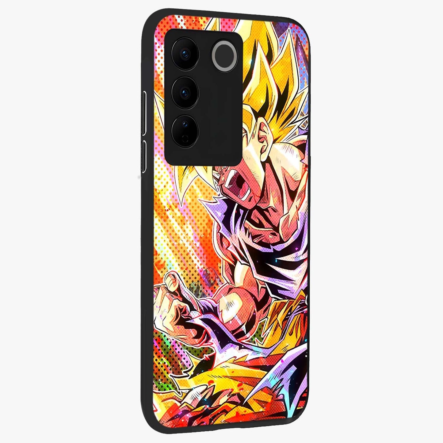 Firing Goku Glass Case upright view showcasing energetic anime artwork with bold warrior theme.