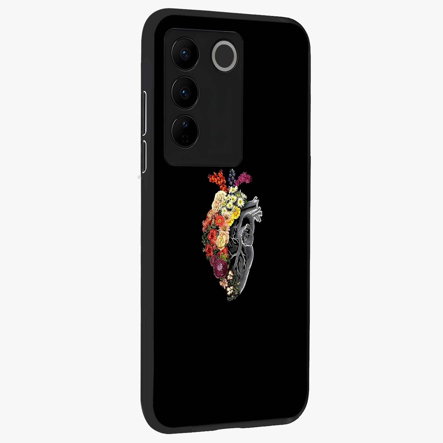 Heart With Flowers Glass Case upright view showcasing decorative heart and floral artwork with sweet romantic theme.