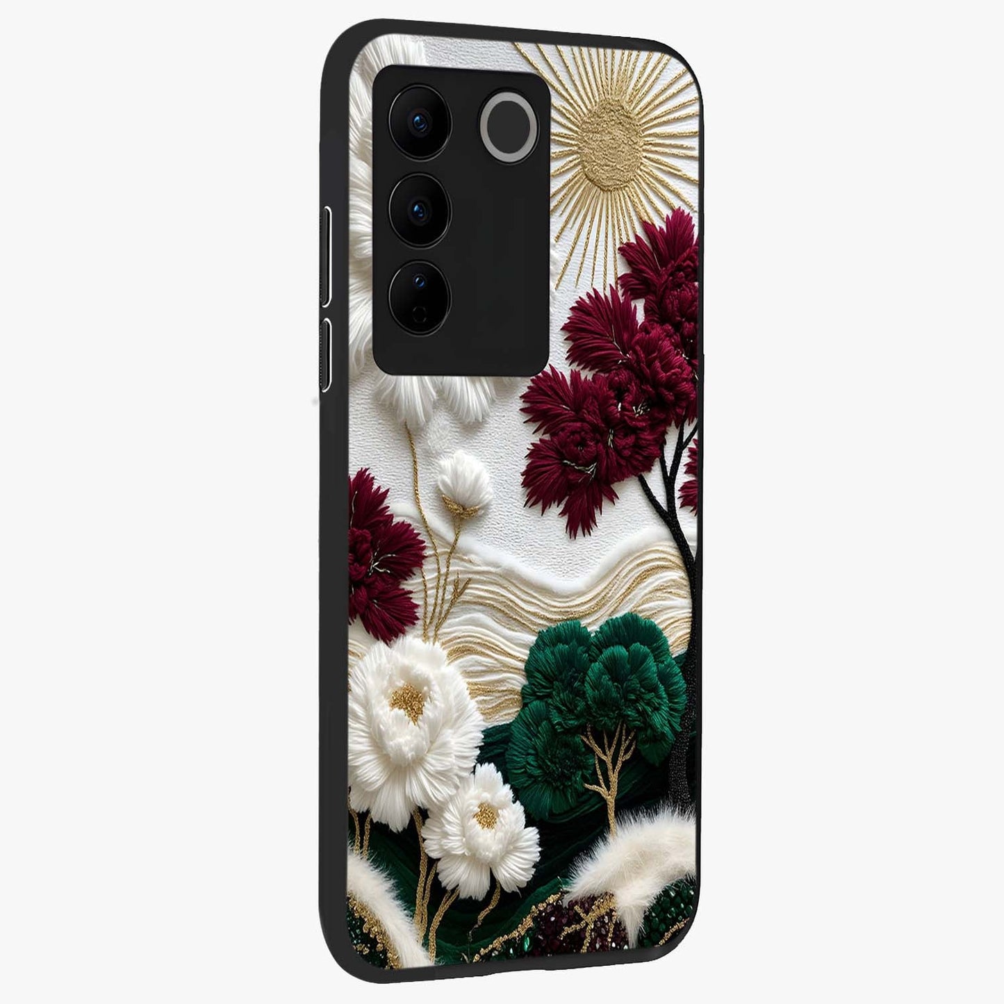 Radiant Bloom Elegance Glass Case upright view showcasing decorative flower artwork with refined botanical theme.