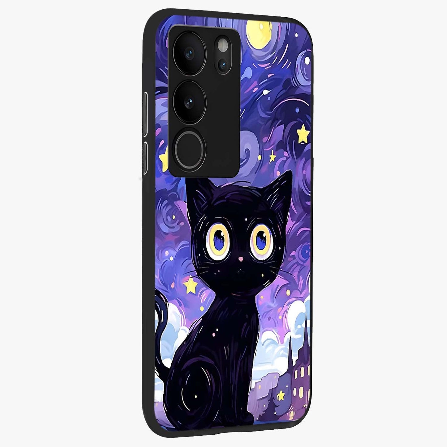 Abstract Cat Art Glass Case upright view showcasing creative feline illustration and aesthetic artistic style.