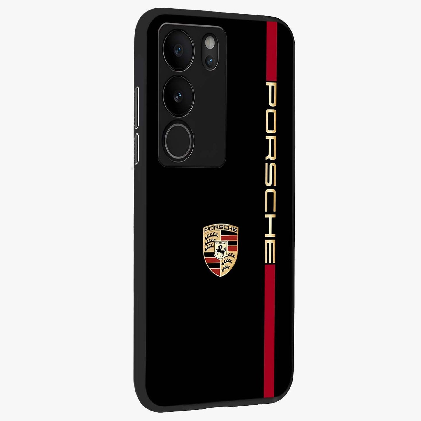 Black Minimal Porsche Glass Case upright view showcasing stylish automotive artwork with bold minimal theme.