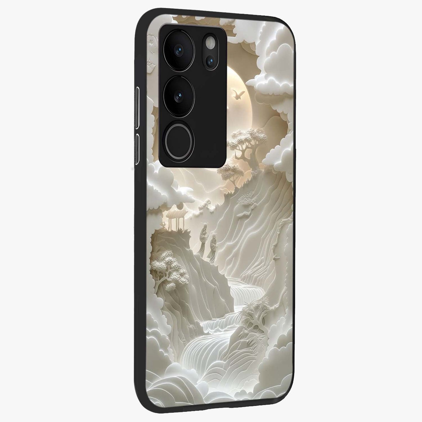 Celestial Origami Glass Case upright view showcasing creative origami artwork with modern celestial style.