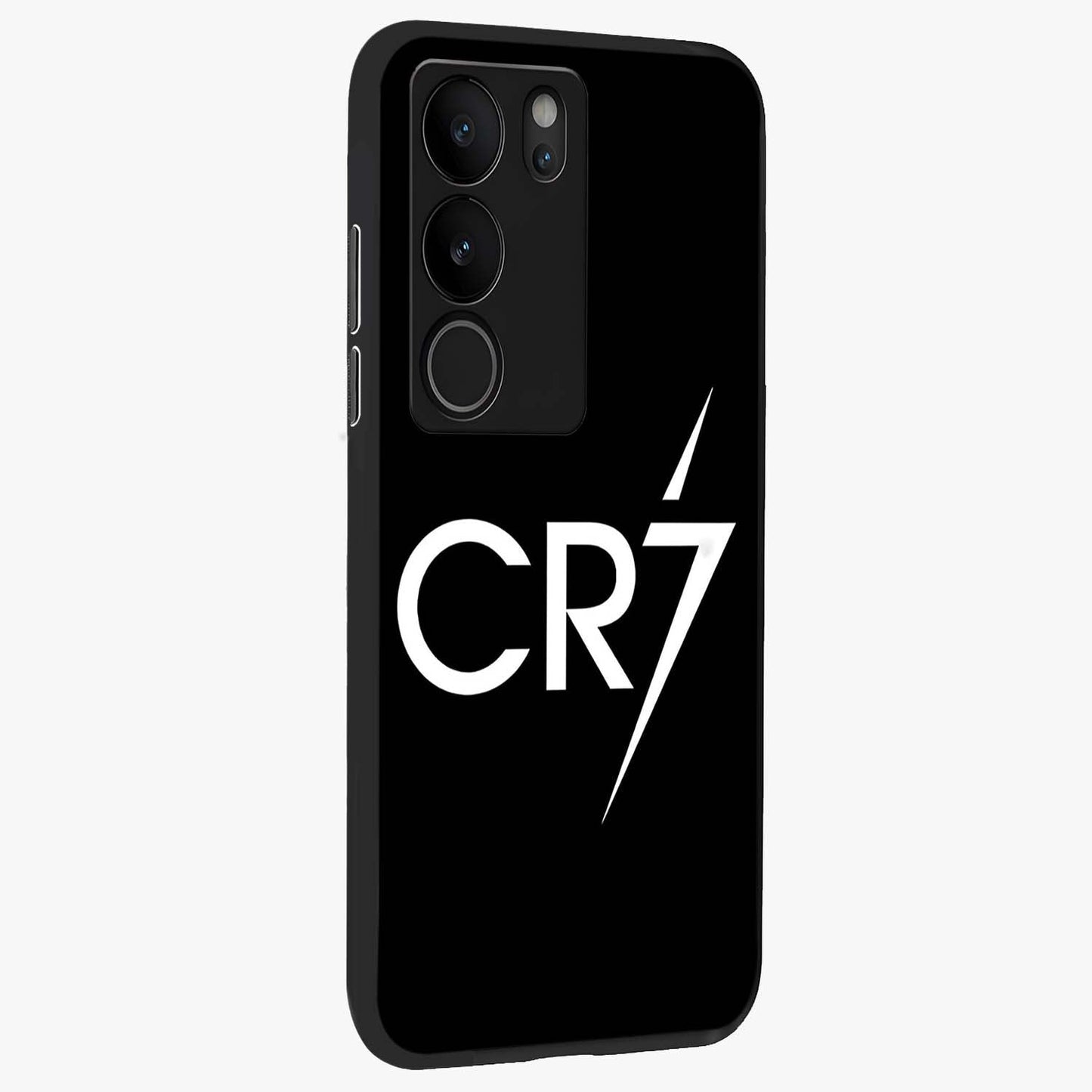 Cr7 Elite Strike Glass Case upright view showcasing energetic football inspired design with modern sports aesthetic.