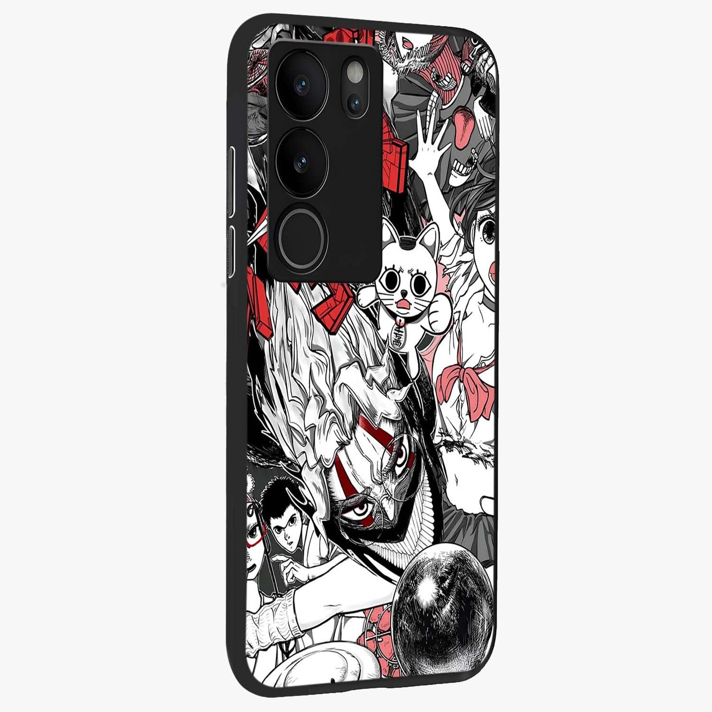 Crimson Chaos Panel Glass Case upright view showcasing intense crimson artwork with dramatic aesthetic style.