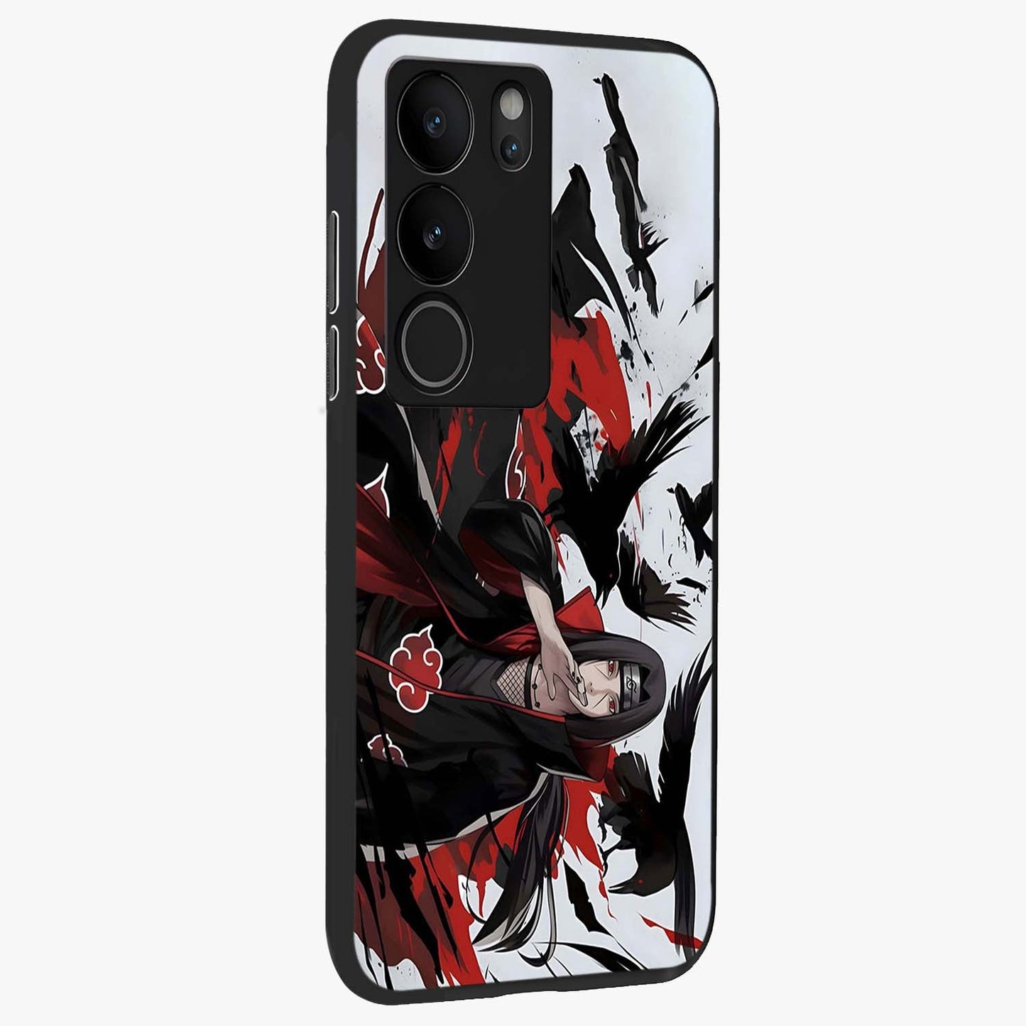Crimson Crow Illusion Glass Case upright view showcasing striking crow illusion artwork with intense crimson theme.