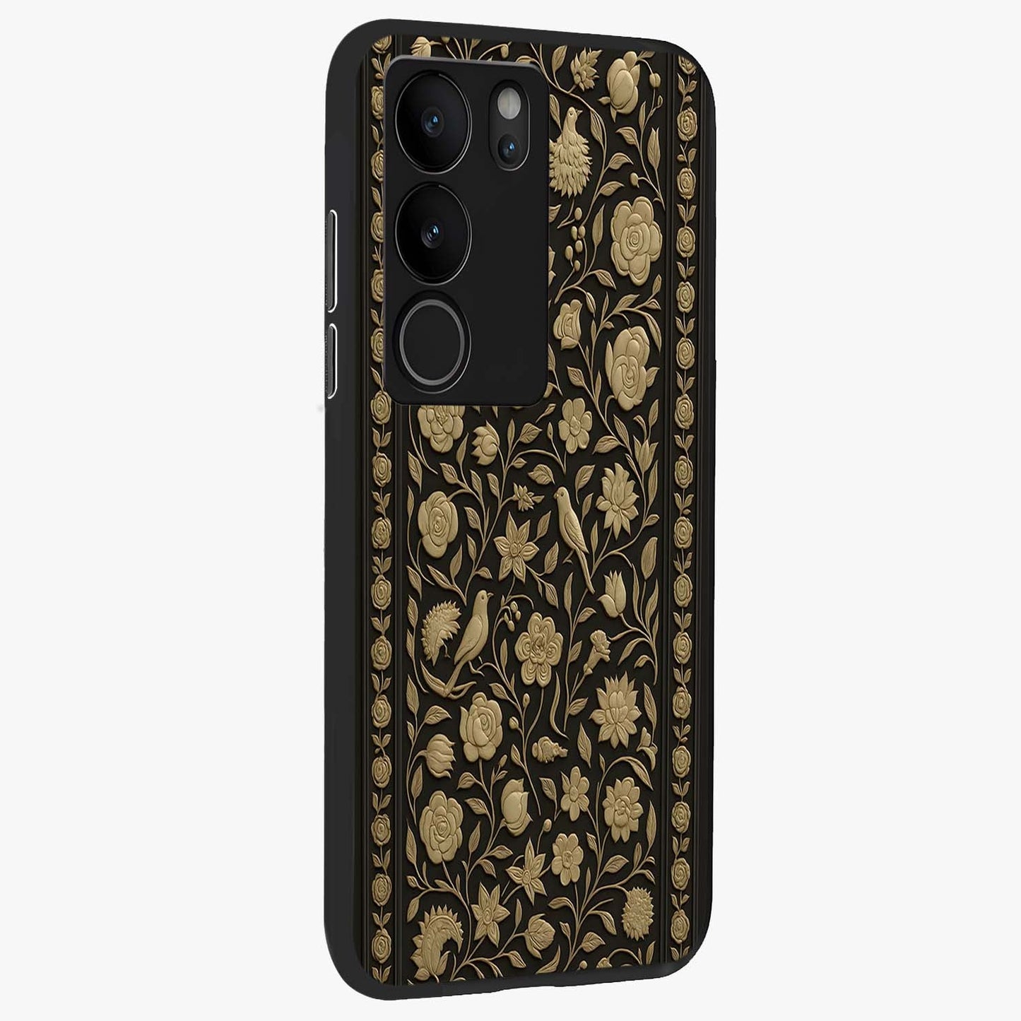 Golden Evil Eye Mandala Glass Case upright view showcasing decorative evil eye mandala artwork with spiritual aesthetic style.