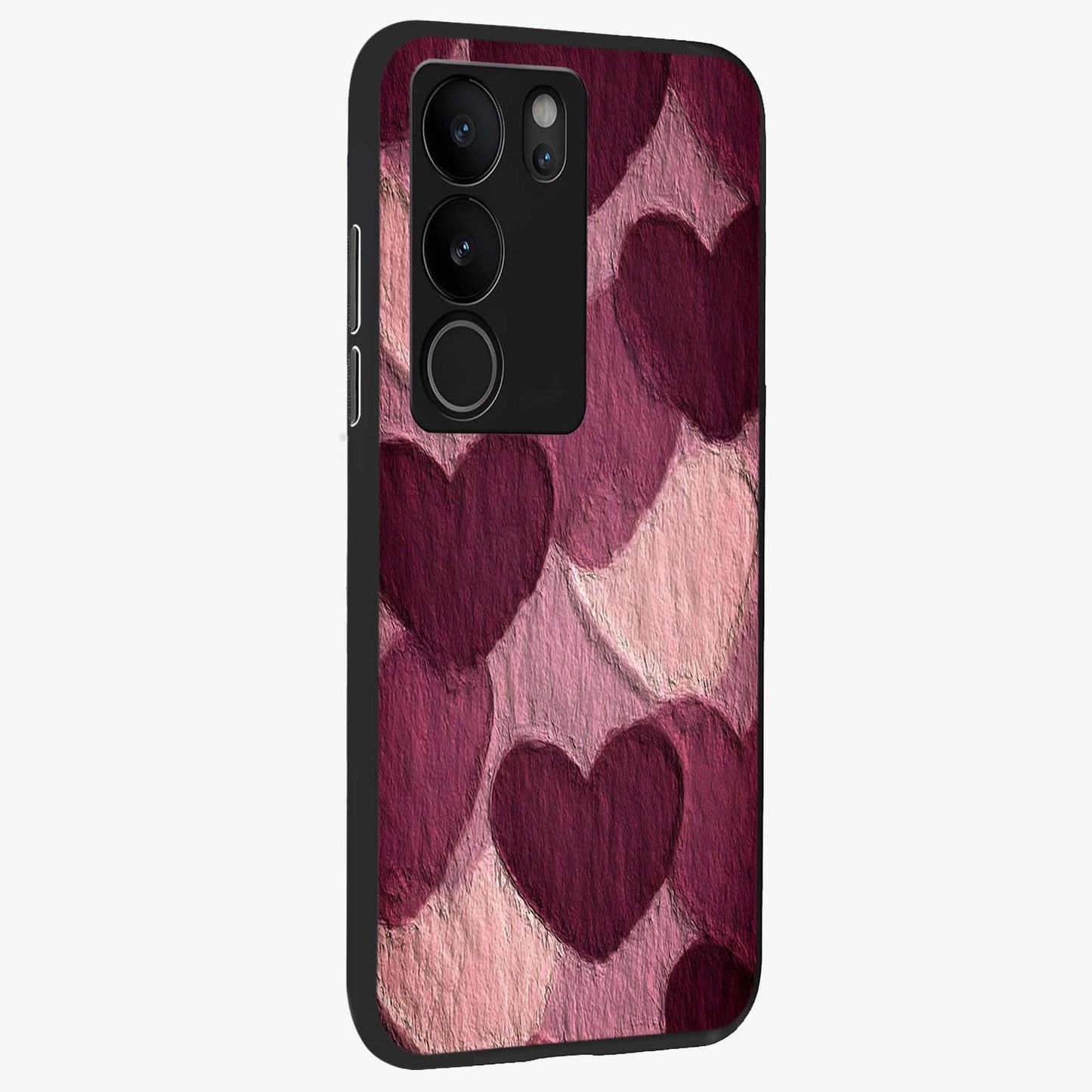 Layered Paper Hearts Glass Case upright view showcasing decorative layered heart artwork with sweet love theme.