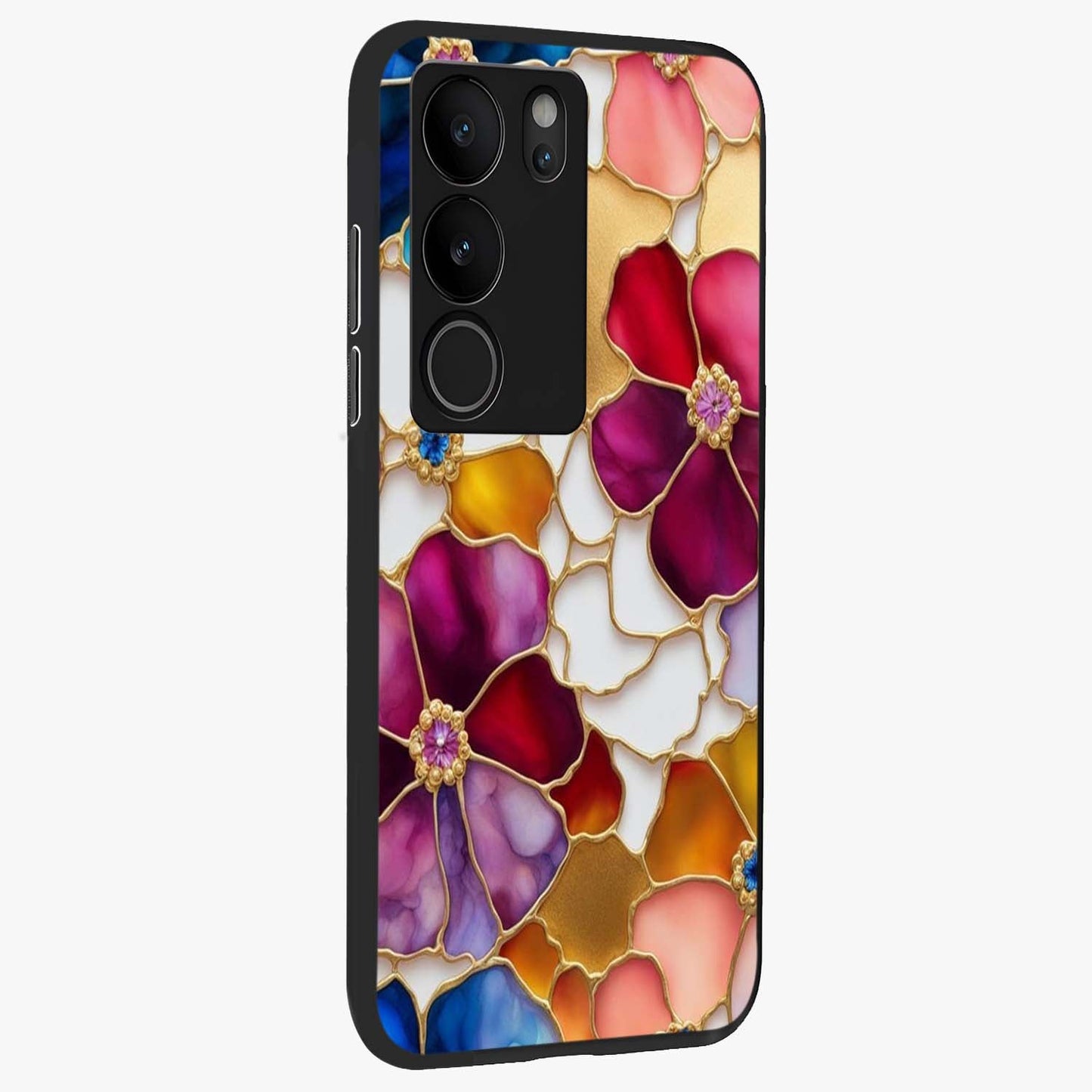 Marble Flower Pattern Glass Case upright view showcasing decorative marble flower artwork with refined style.