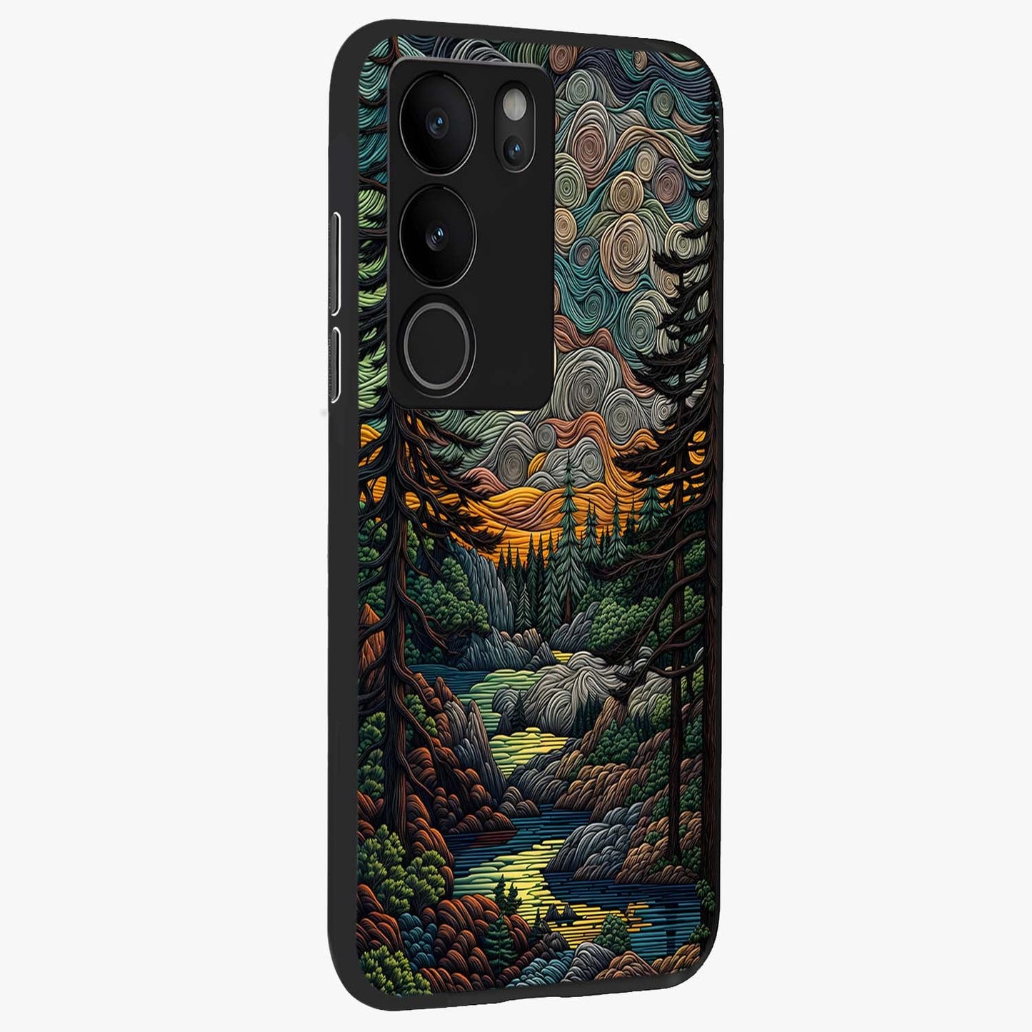 Moonlight Forest Dream Glass Case upright view showcasing magical forest artwork with calm night theme.