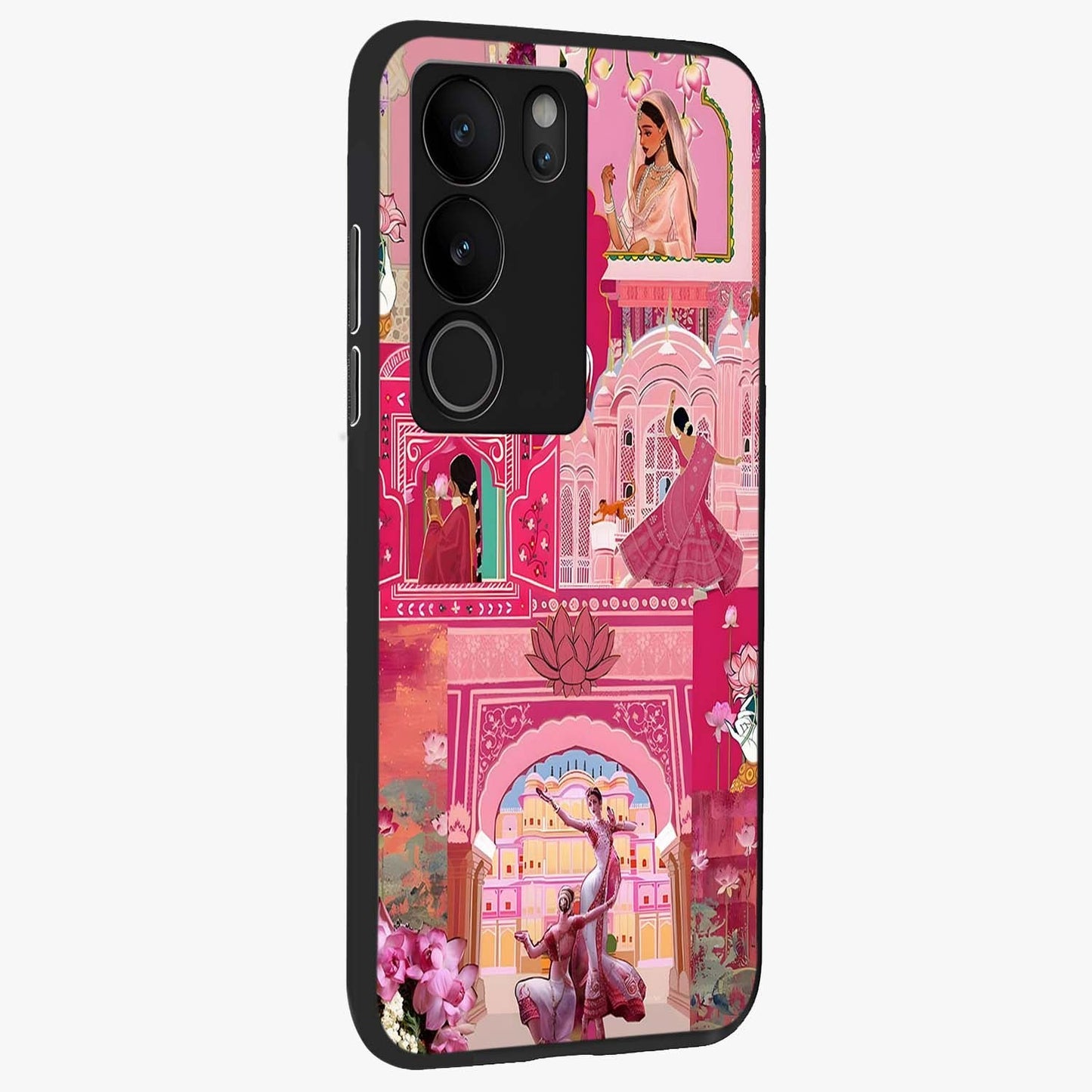 Pink Palace Muse Glass Case upright view showcasing artistic palace artwork with graceful royal theme.