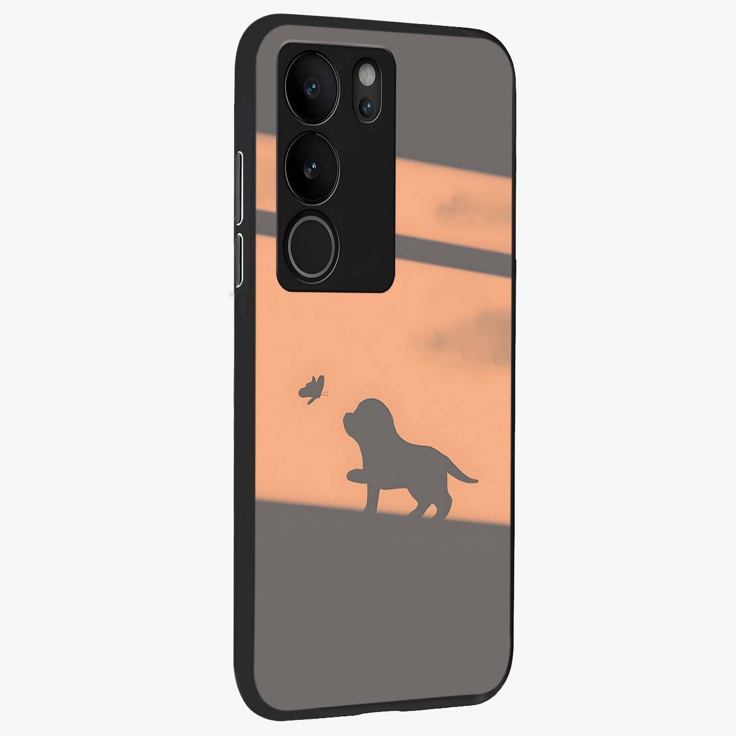 Puppy Shadow Art Glass Case upright view showcasing charming puppy artwork with creative silhouette theme.