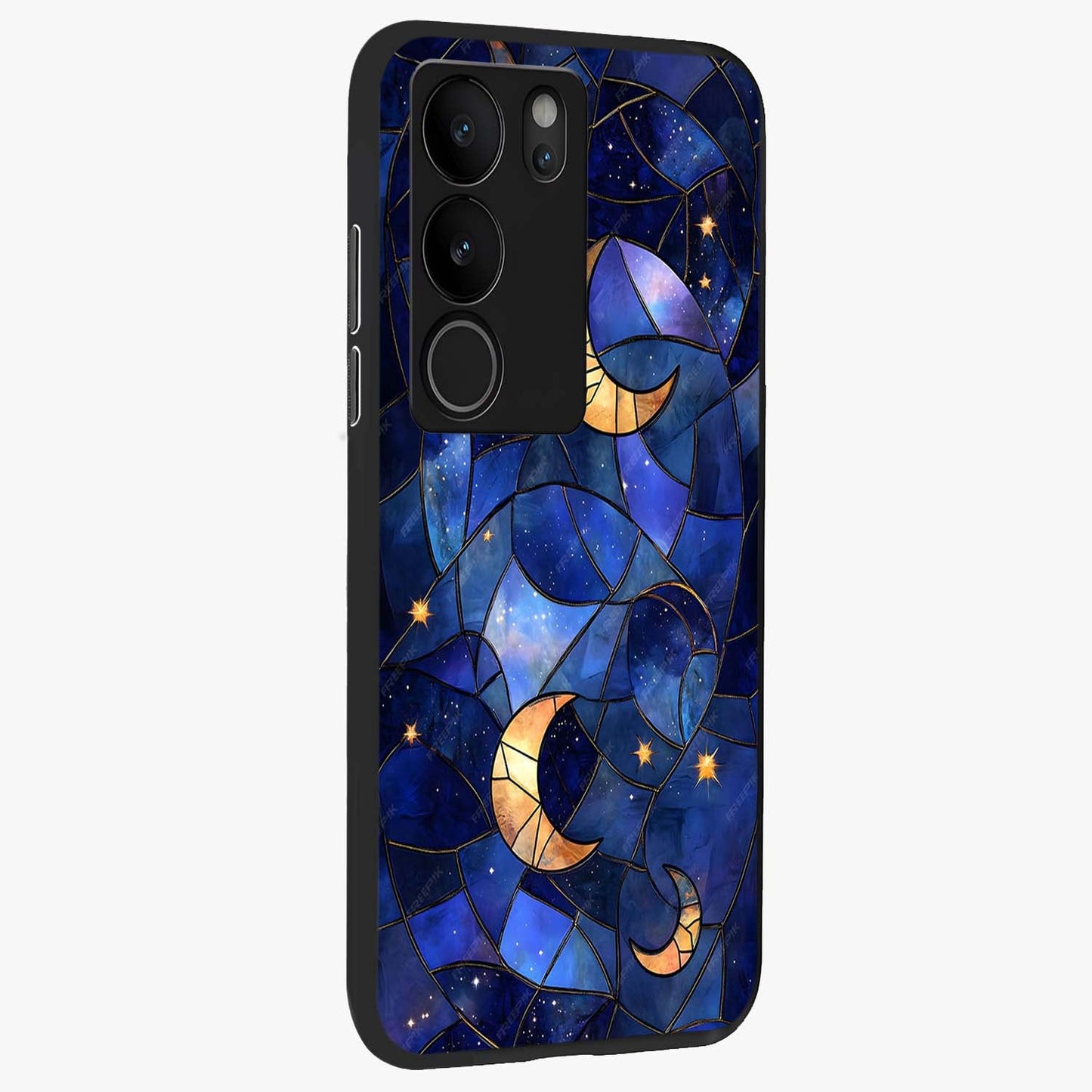 Starlit Sky Tapestry Glass Case upright view showcasing elegant starry sky artwork with cosmic decorative theme.