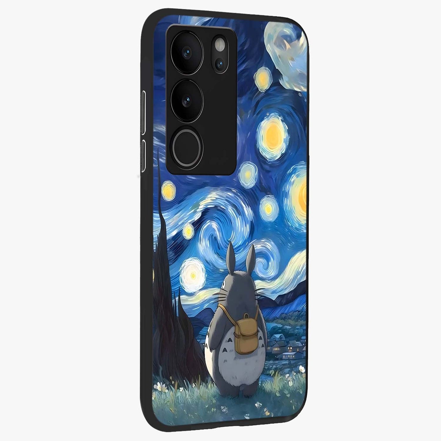 Totoro In Van Gogh Art Glass Case upright view showcasing creative character artwork with painterly artistic theme.