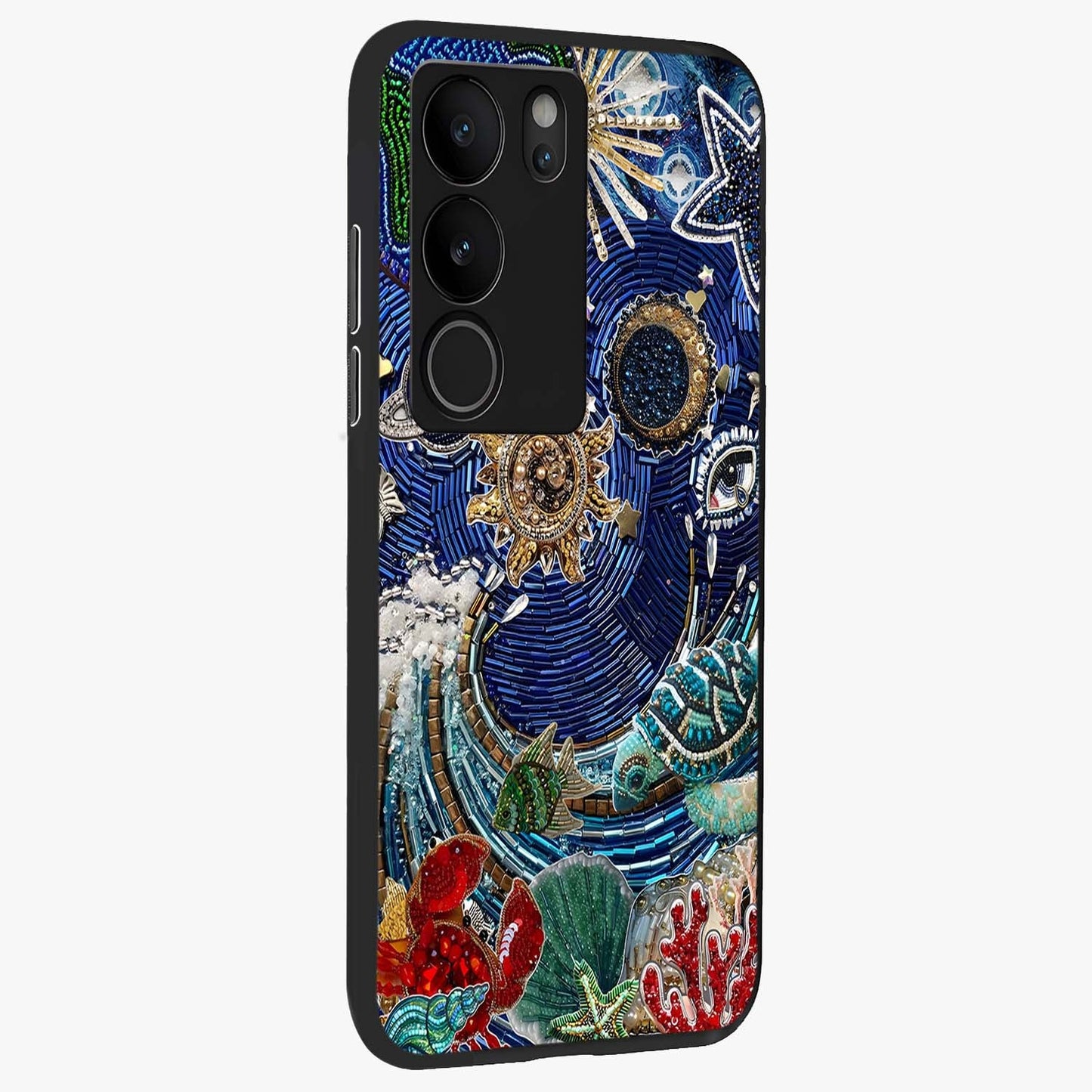 Universe Underwater Spark Glass Case upright view showcasing magical underwater galaxy artwork with vibrant cosmic theme.