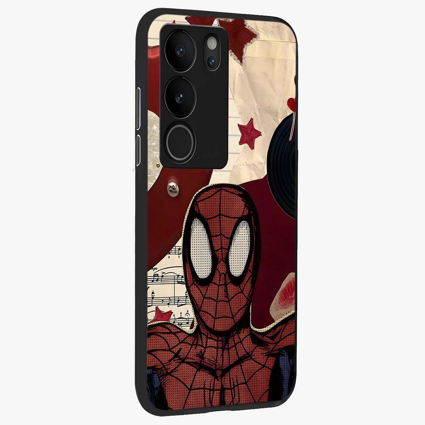 Web Warrior Vibes Glass Case upright view showcasing energetic superhero artwork with bold action theme.