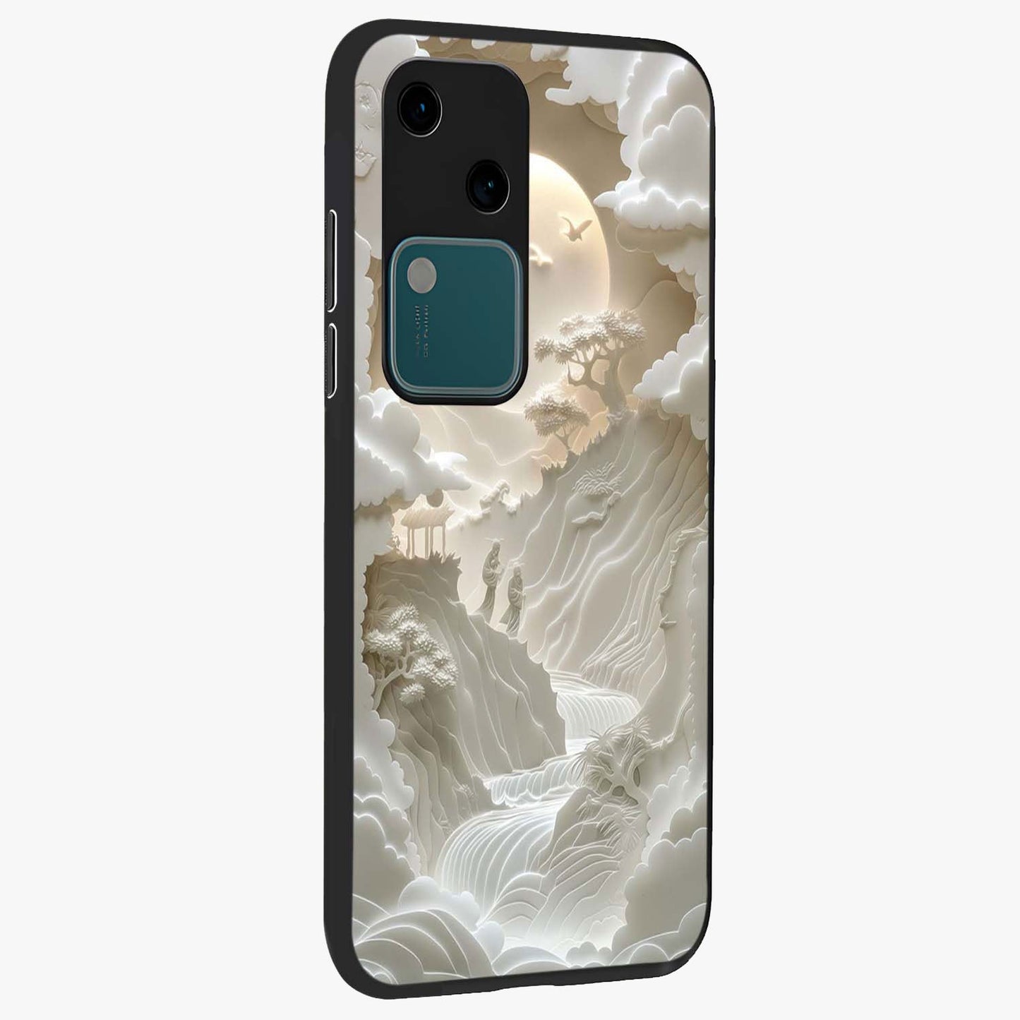 Celestial Origami Glass Case upright view showcasing creative origami artwork with modern celestial style.