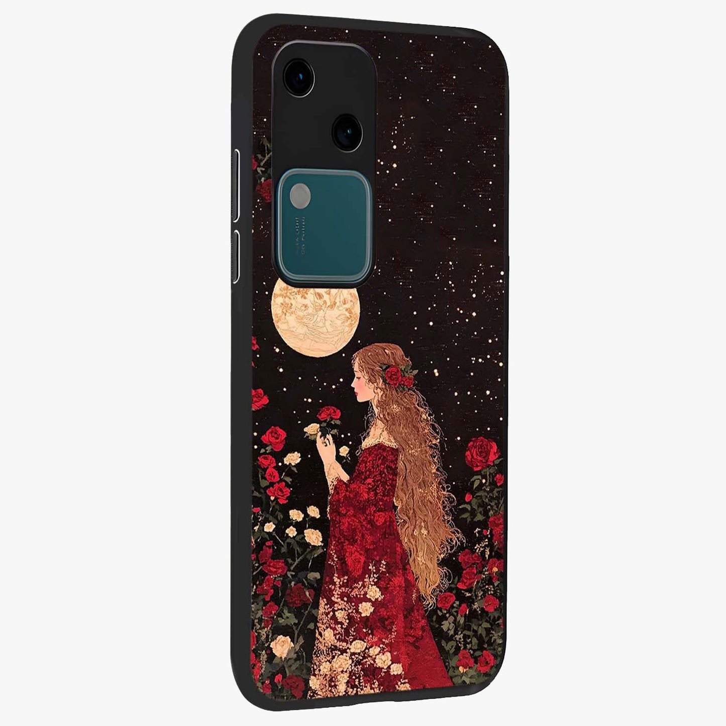 Crimson Dreams Glass Case upright view showcasing dreamy red toned artwork with modern aesthetic style.