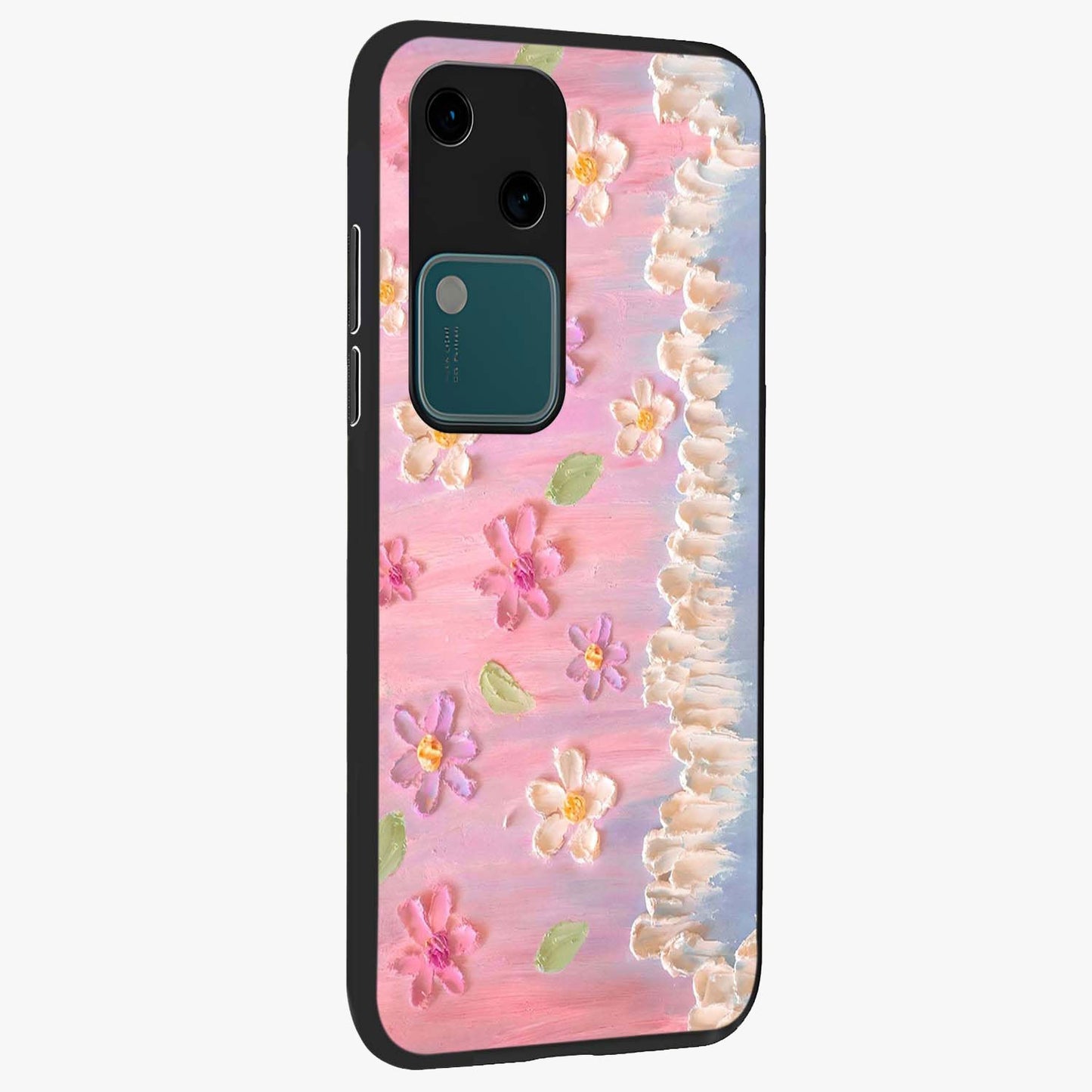 Dreamy Painted Garden Glass Case upright view showcasing vibrant floral garden artwork with artistic nature theme.