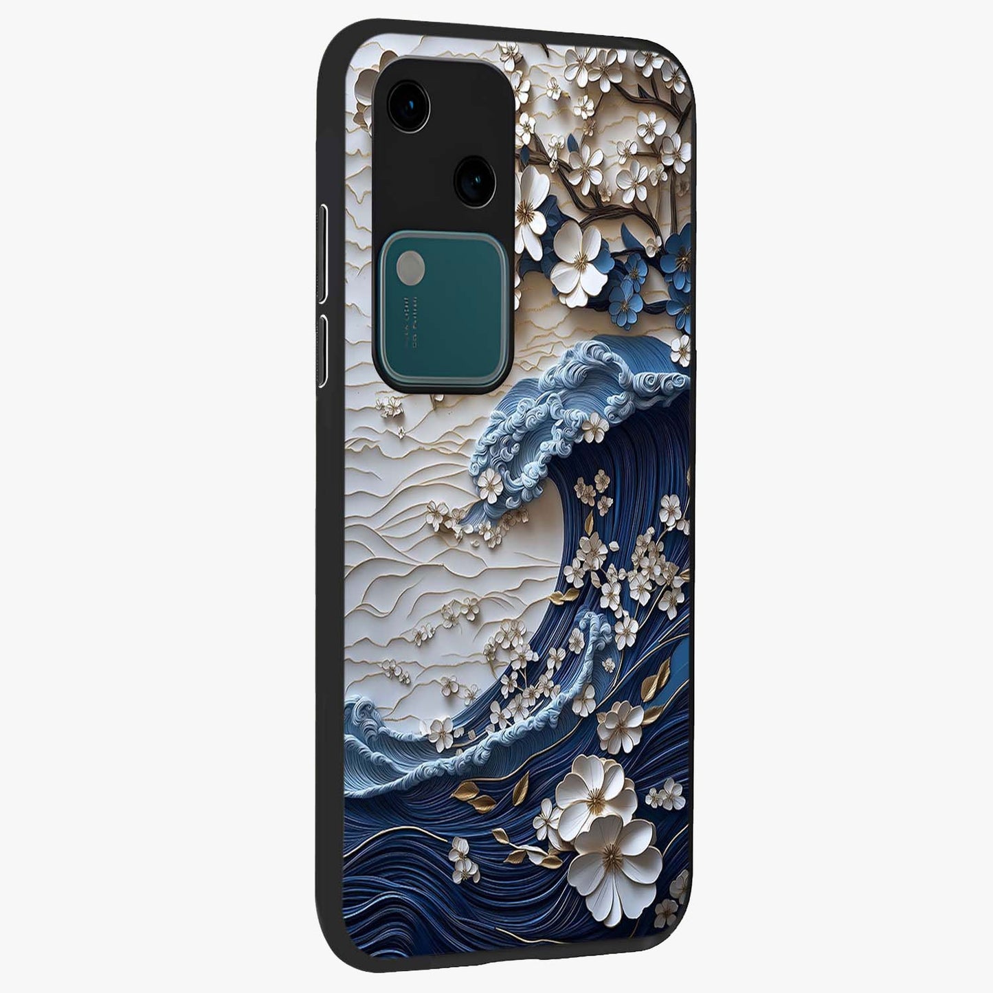 Floral Wave Origami Glass Case upright view showcasing creative floral origami artwork with artistic decorative theme.