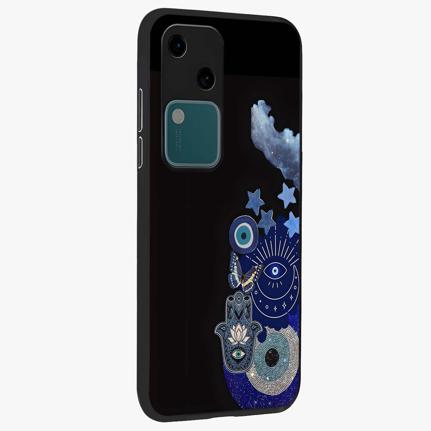 Galactic Charm Cluster Glass Case upright view showcasing glowing cosmic charm artwork with magical celestial style.