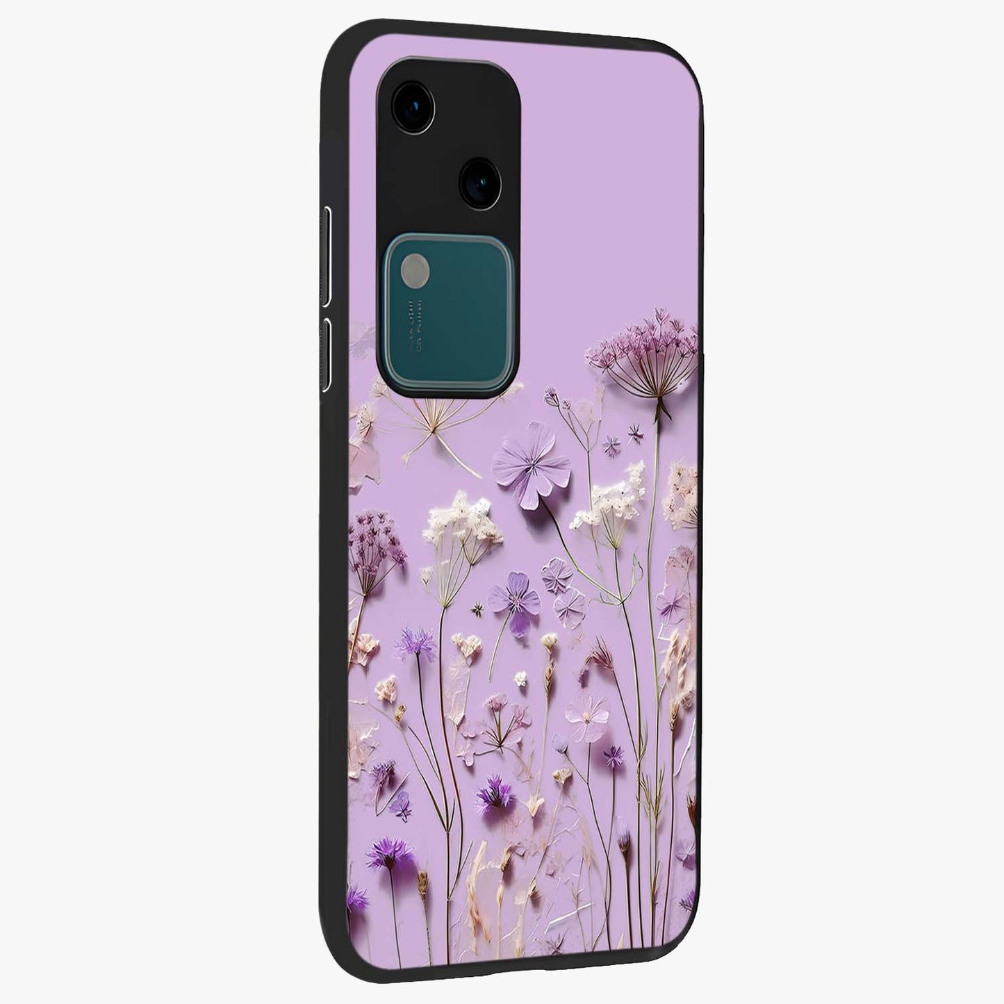 Lavender Blossom Dream Glass Case upright view showcasing delicate lavender blossom artwork with peaceful floral theme.
