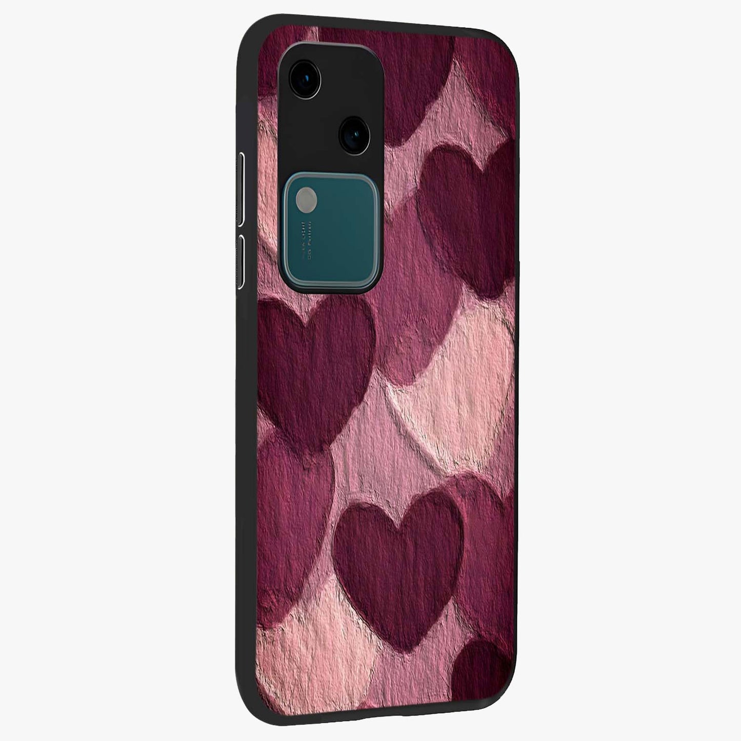 Layered Paper Hearts Glass Case upright view showcasing decorative layered heart artwork with sweet love theme.