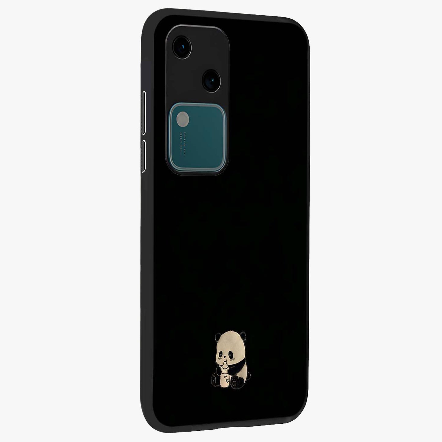 Midnight Panda Love Glass Case upright view showcasing charming panda artwork with playful romantic theme.
