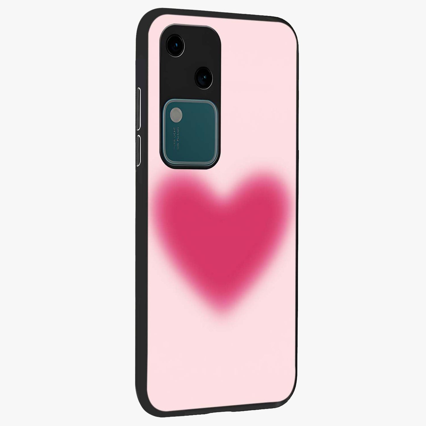 Pink Aura Heart Glass Case upright view showcasing romantic heart artwork with soft pastel theme.